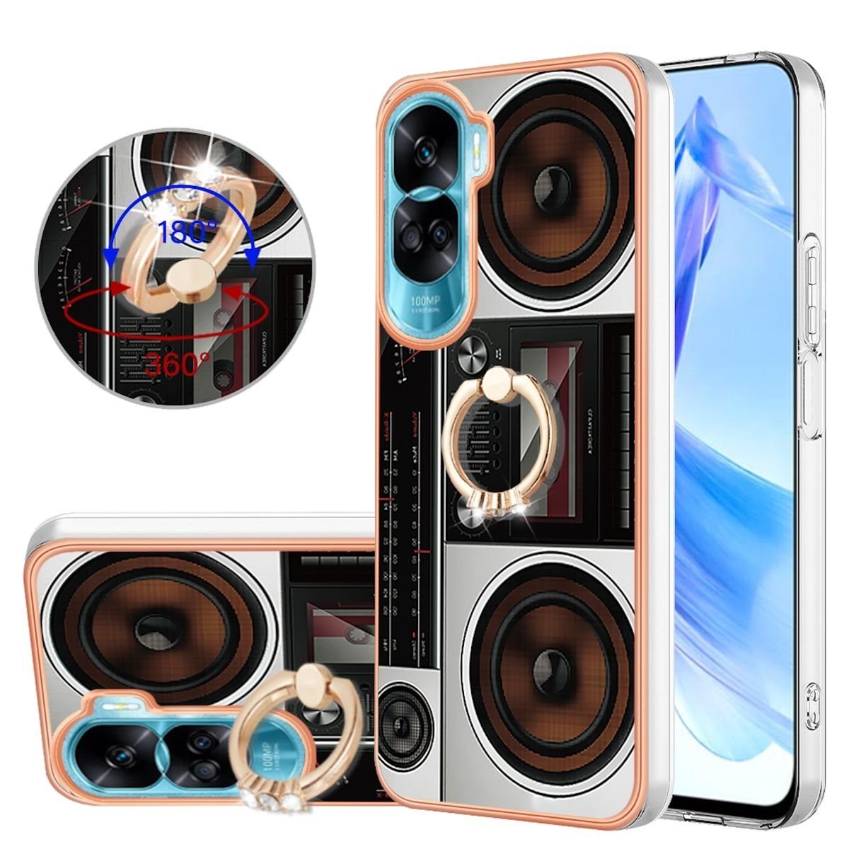 Wigento Handyhülle Für Honor 90 Lite Design Series TPU / PC Handy Hülle Cover + Ring Neu