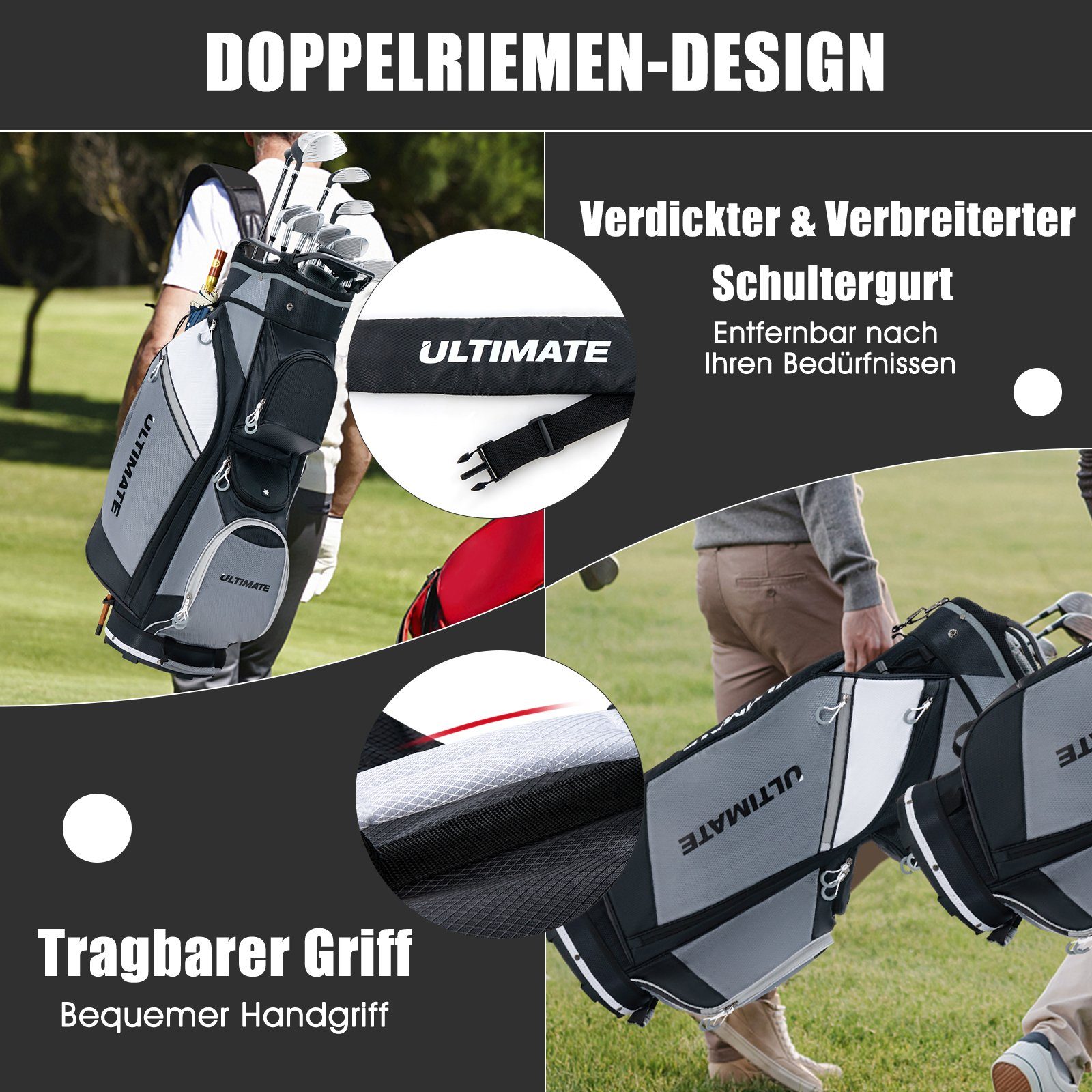 COSTWAY Golftrolley + Golfbag, mit Regenhaube, Tragegriffe & Schultergurt