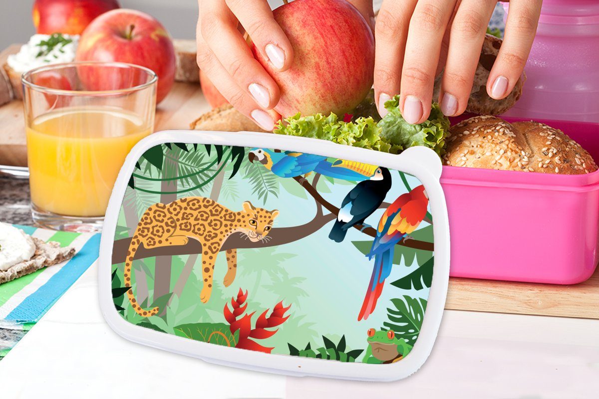 (2-tlg), rosa Kunststoff Dschungeltiere Kinder, Lunchbox für Erwachsene, Kunststoff, MuchoWow Snackbox, Mädchen, - - - Jungen Leopard, Mädchen Tukan Brotdose Brotbox -