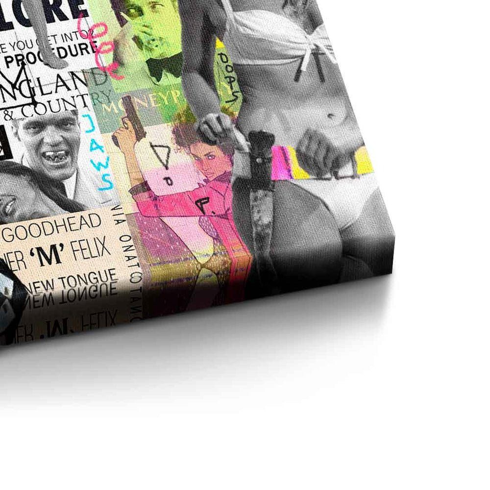 silberner James Leinwandbild Rahmen Bond mit DOTCOMCANVAS® Rahmen Collage Leinwandbild, premium Pop Art