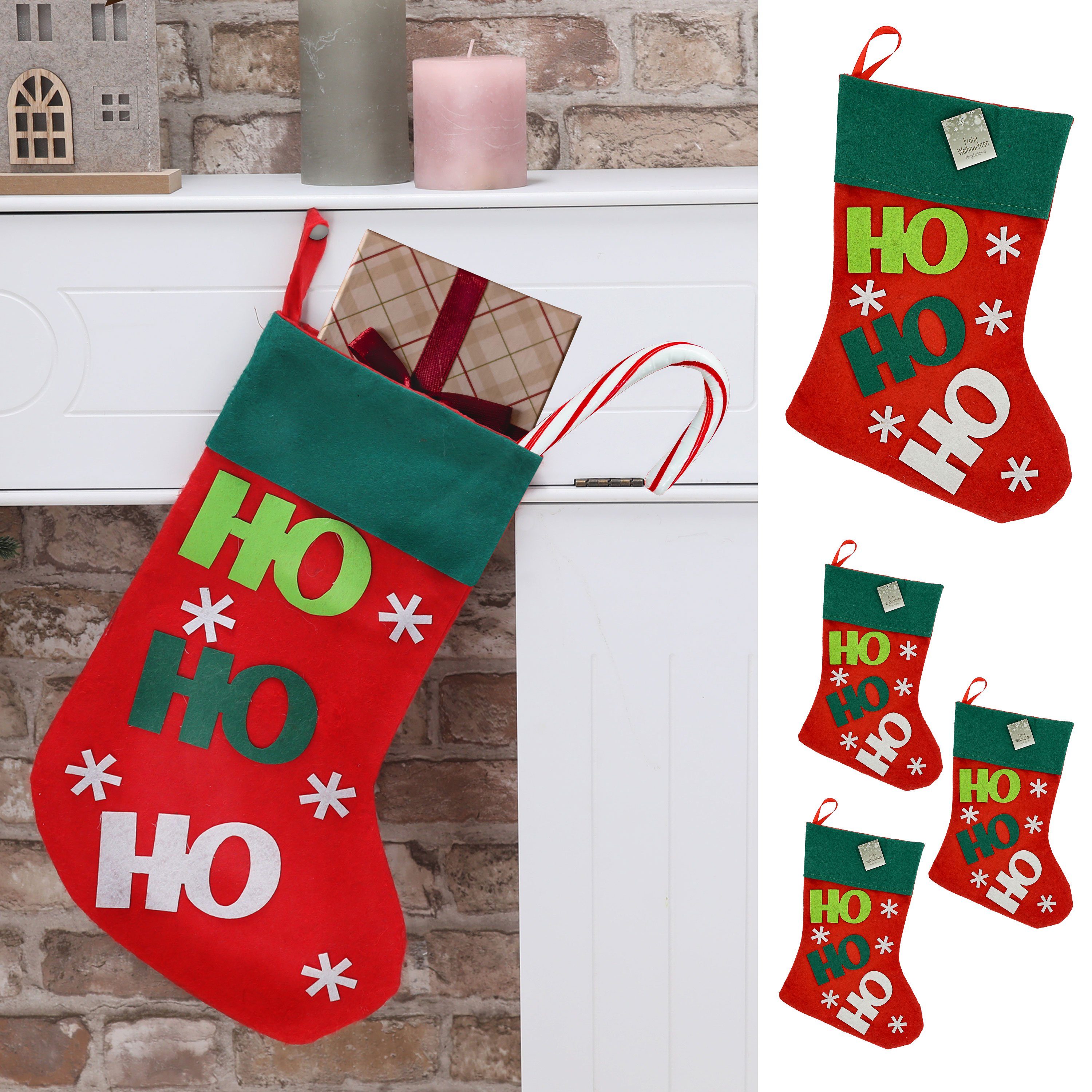 Hängedekoration Weihnachtssocke 'HoHo' 4er Set 25x40x1 cm Filz Weihnachtsstrumpf