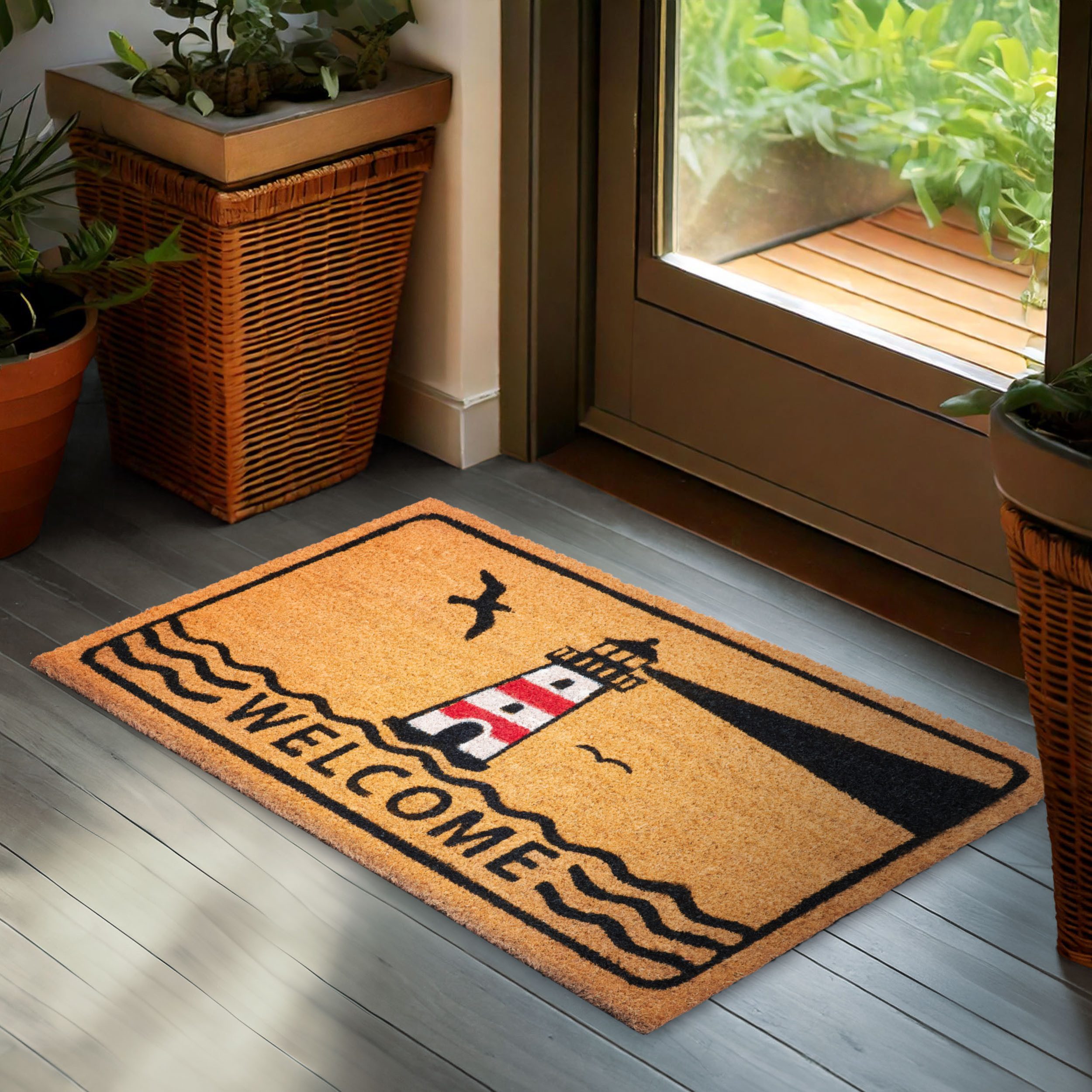 BRUBAKER Fußmatte Welcome mit Leuchtturm - 45 x 75 cm Schmutzfangmatte, Rec günstig online kaufen