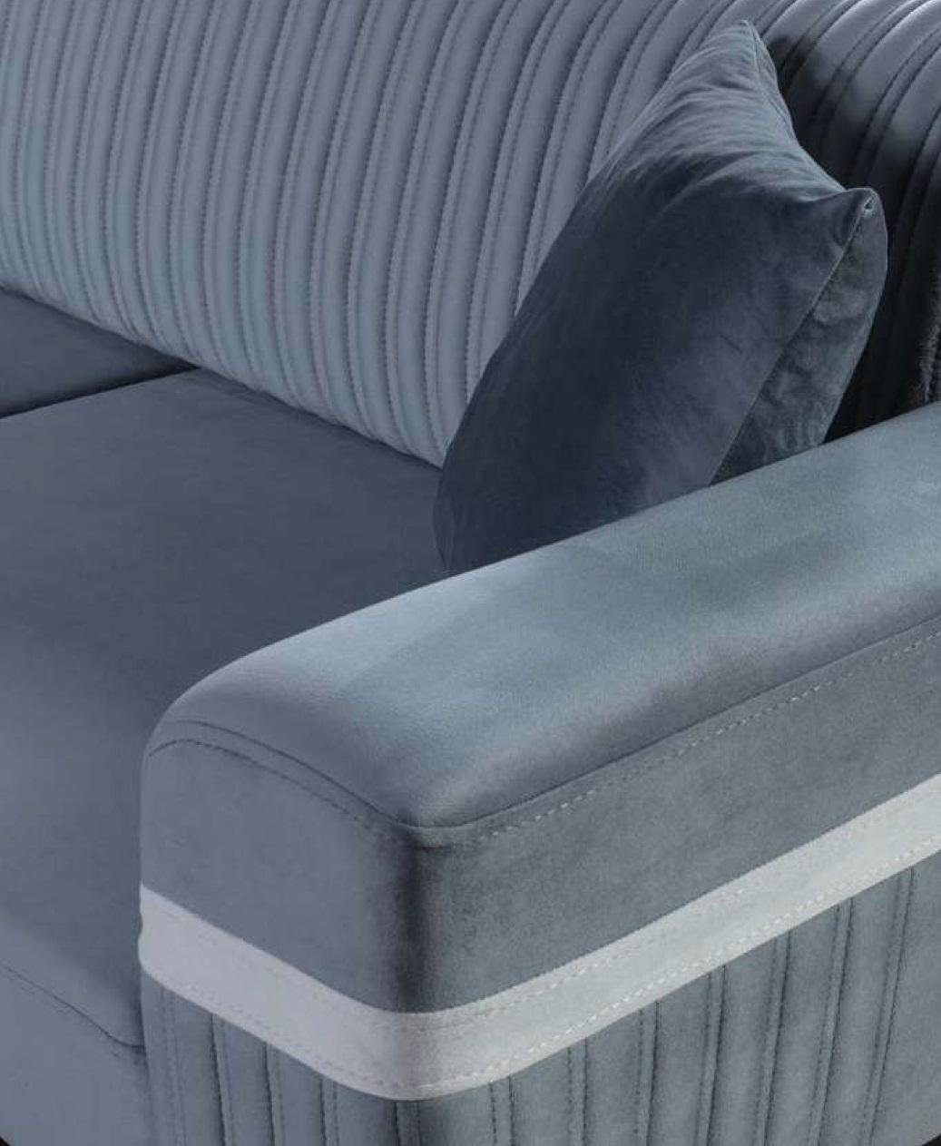3-Sitzer JVmoebel Blau Möbel Dreisitzer Sofa Modern Polster Sofas Sitzer Stoff 3 Textil