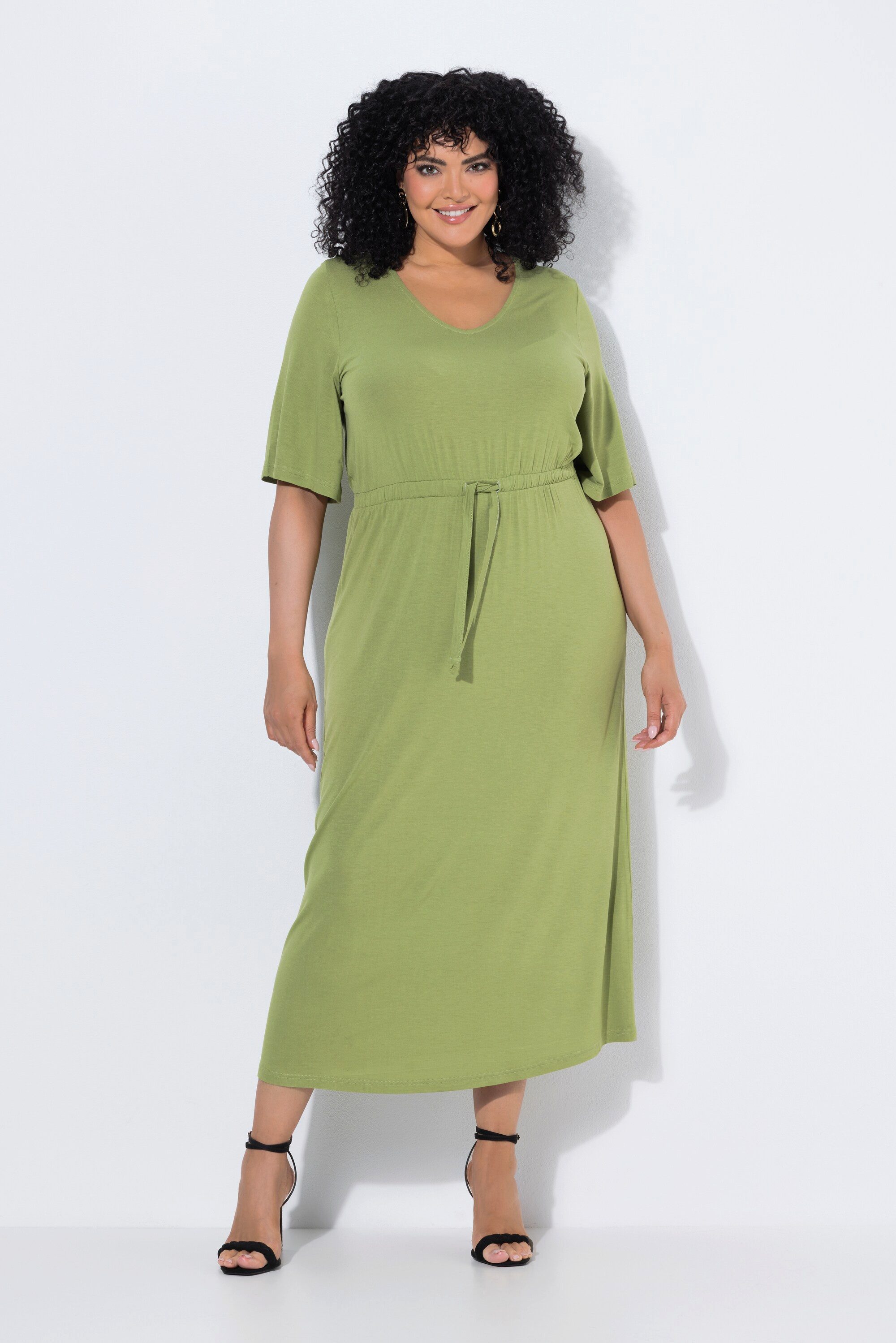 Ulla Popken Midikleid Maxikleid A-Linie V-Ausschnitt Halbarm