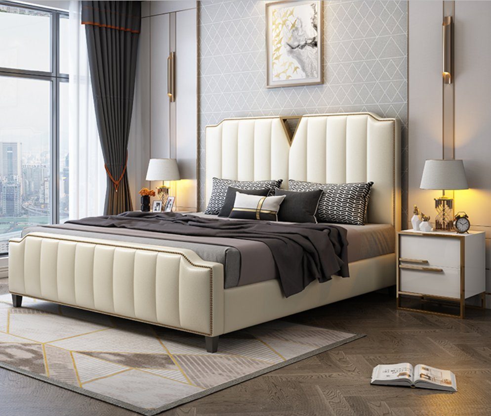 JVmoebel Bett Beige Doppelbett Schlafzimmer Betten Luxus Einrichtung Möbel (1-tlg., Nur Bett), Made in Europe | Bettgestelle
