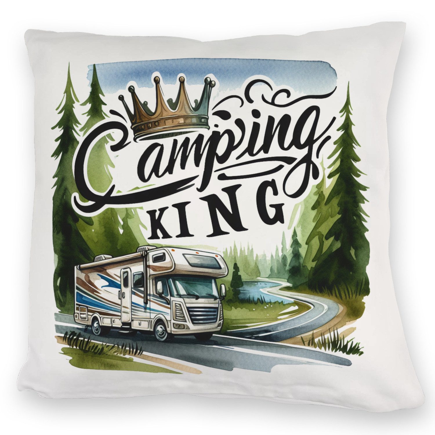 speecheese Dekokissen Camping King mit Wohnmobil Kuschelkissen mit Spruch Camping King