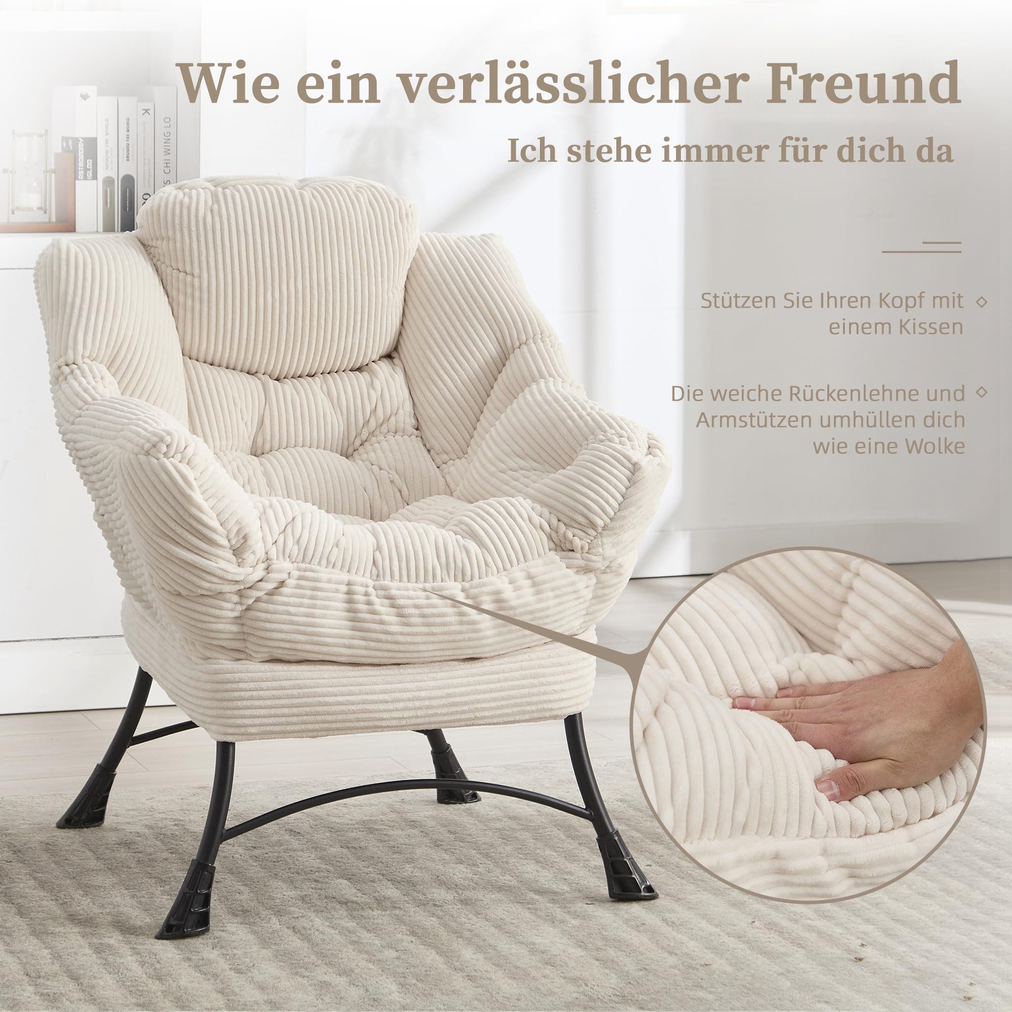 LVHOM Loungesessel Relaxsessel mit Hocker: Verbreitert/Sanftes Design,praktische Ergonomie (Gemütliche, extraweiche Polsterung, rutschfeste Schutzfüße, ergonomi – Bild 5 von 5