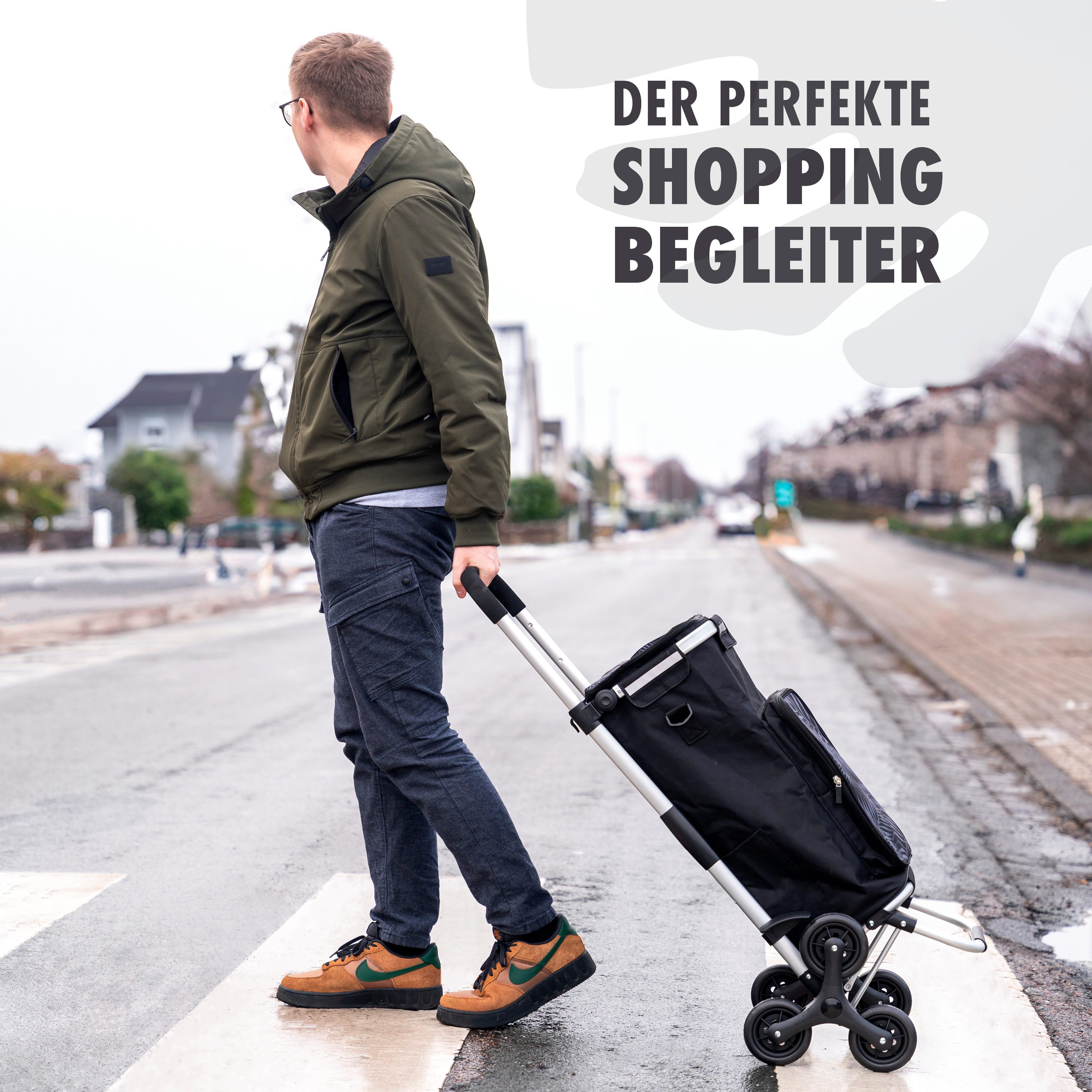 eluno Einkaufstrolley OKEL, Treppensteiger inkl. Kühlfach, schwarz