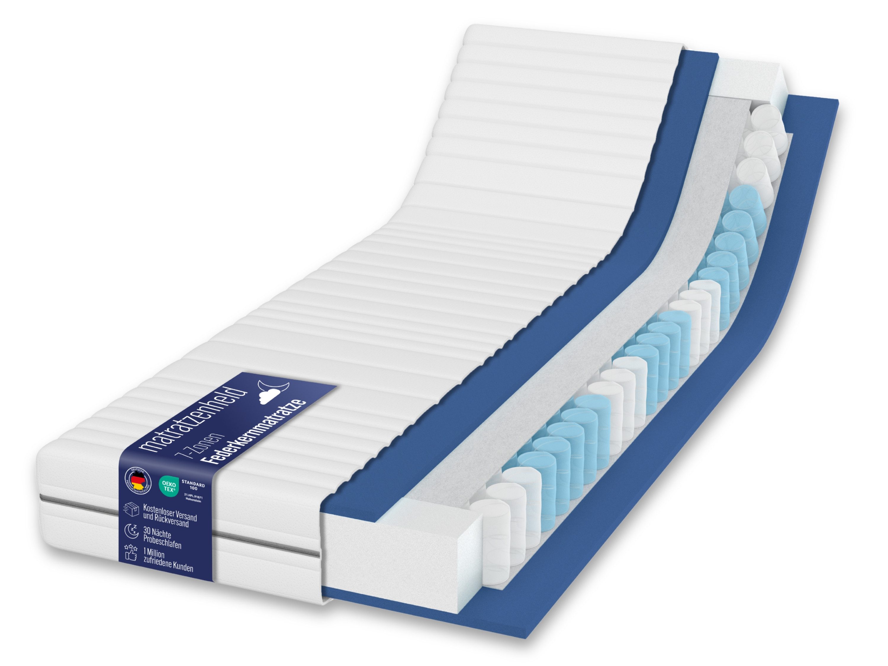 Taschenfederkernmatratze 7-Zonen Federkernmatratze Relax - Matratze ergonomisch, atmungsaktiv, Matratzenheld, 18 cm hoch, verschiedene Größen & Härtegrade - allergikergeeignet