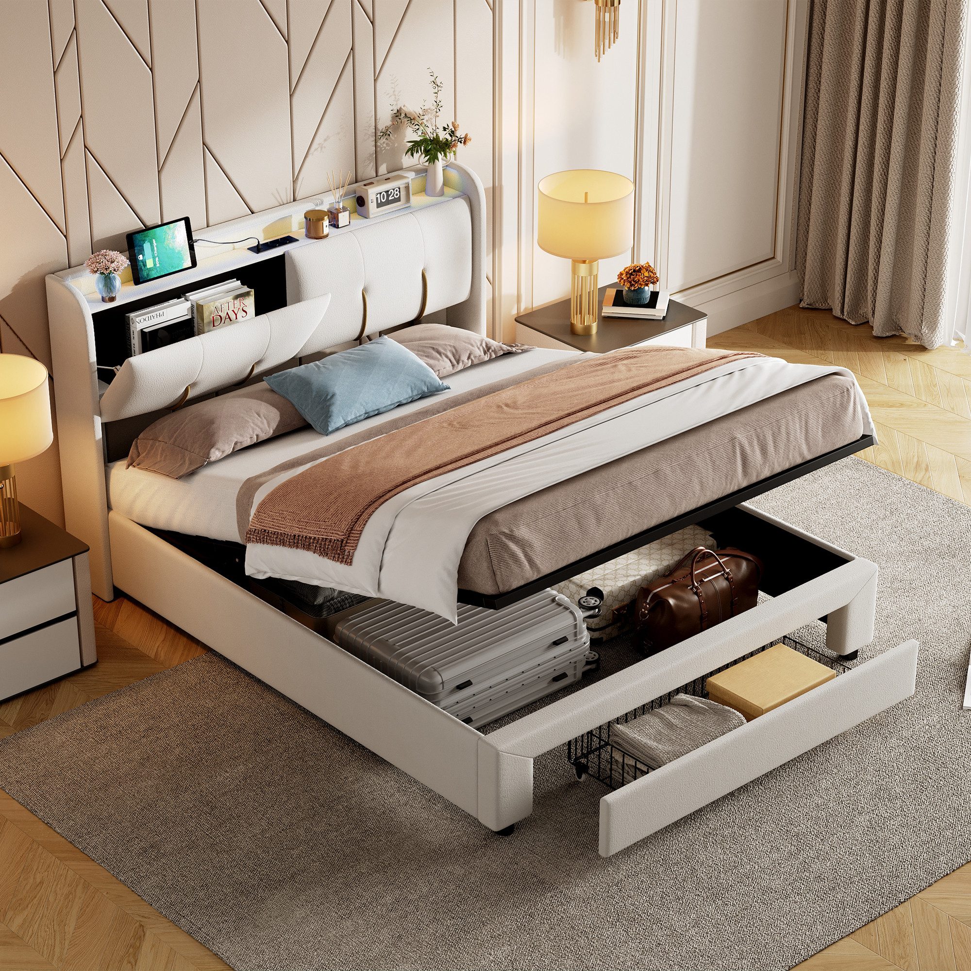 PXloue Polsterbett LED Doppelbett, Kopfteil mit günstig online kaufen