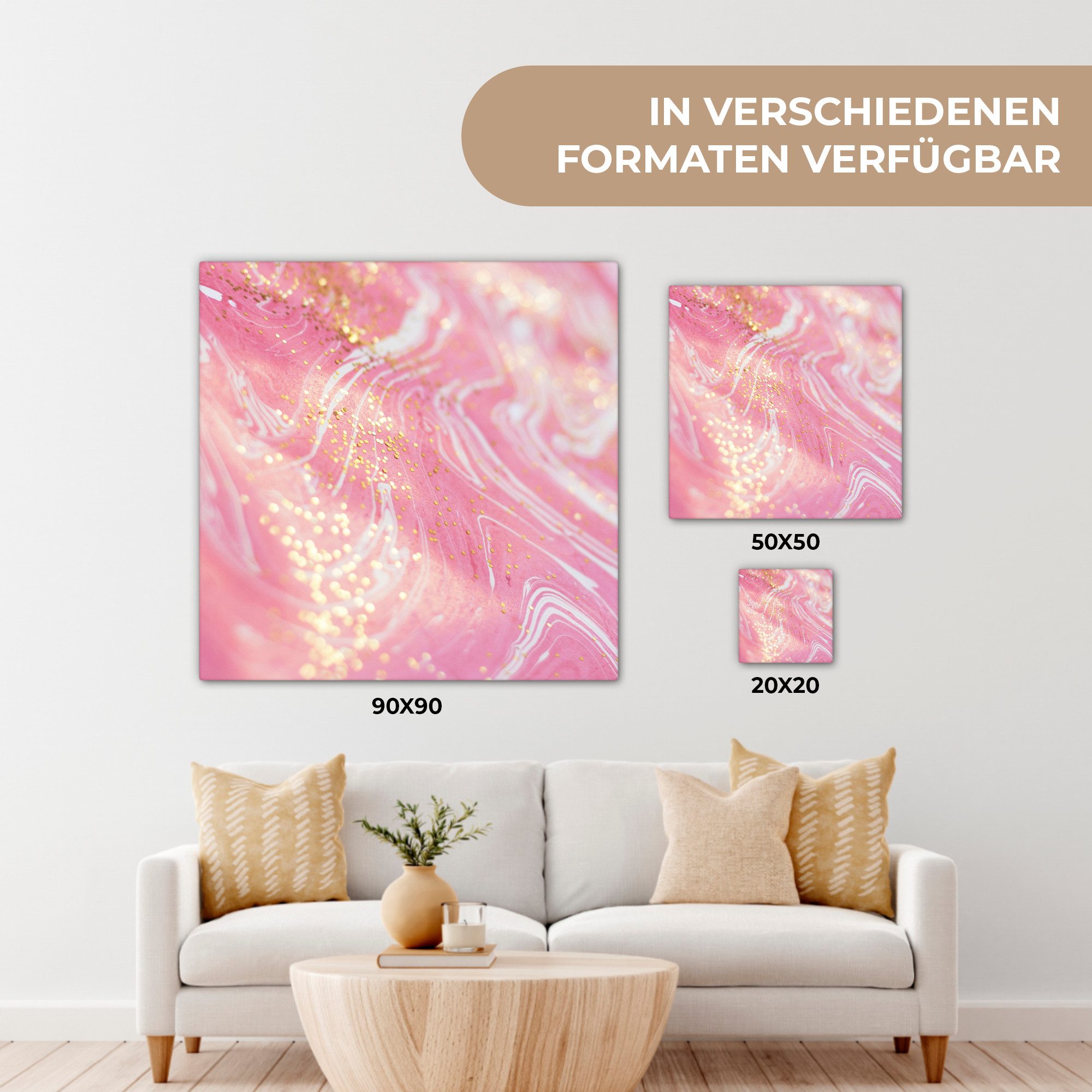 OneMillionCanvasses® Leinwandbild Marmor - Luxus - Glitzer - Rosa, Fotodruck (1 St), Wandbild, Deko Schlafzimmer Wohnzimmer Flur 20x20 cm – Bild 5 von 5