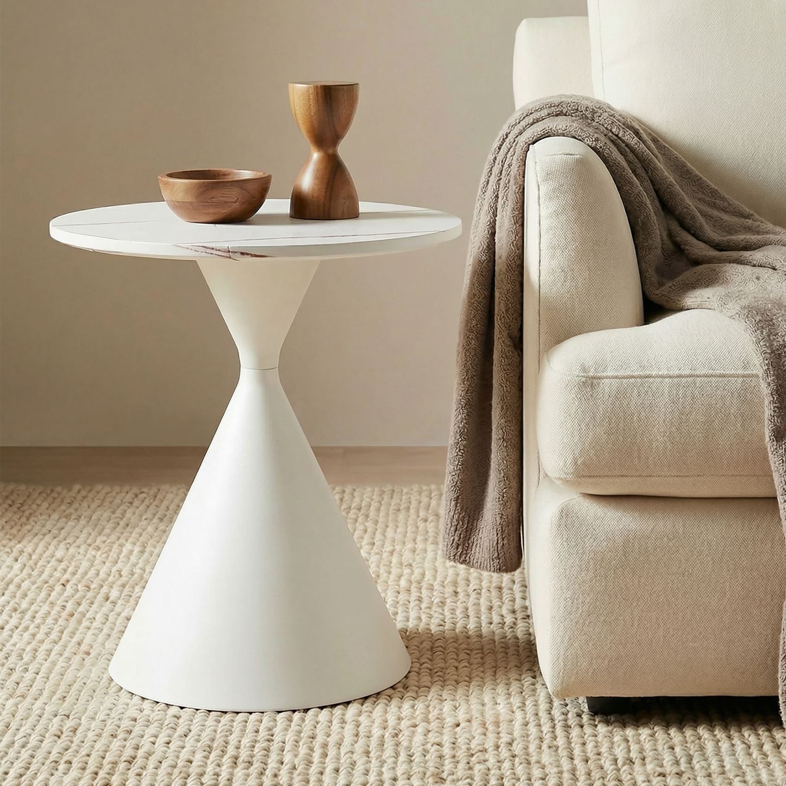 IDIMEX Couchtisch ISOMA, runder Beistelltisch Ø50cm Holzoptik & Metallgestell modern Weiß