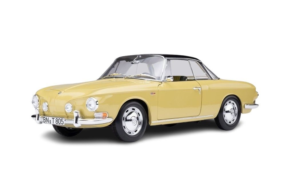 Norev Modellauto VW Karmann Ghia 1500 Typ 34 1961 gelb schwarz, Maßstab 1:18