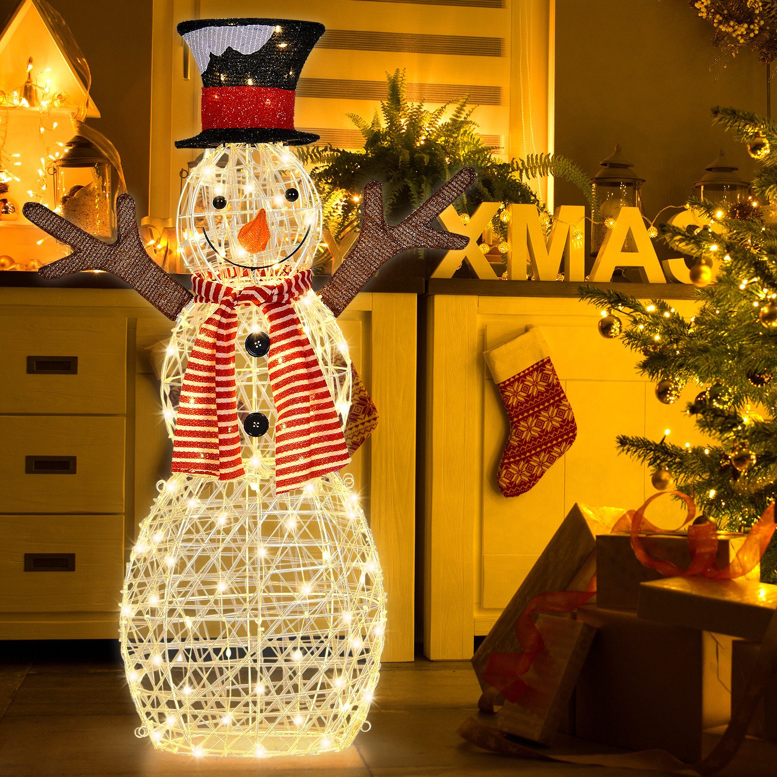 COSTWAY Schneemann, 110 cm Weihnachtsdeko, Weihnachtsfigur 80 LED-Lichtern günstig online kaufen