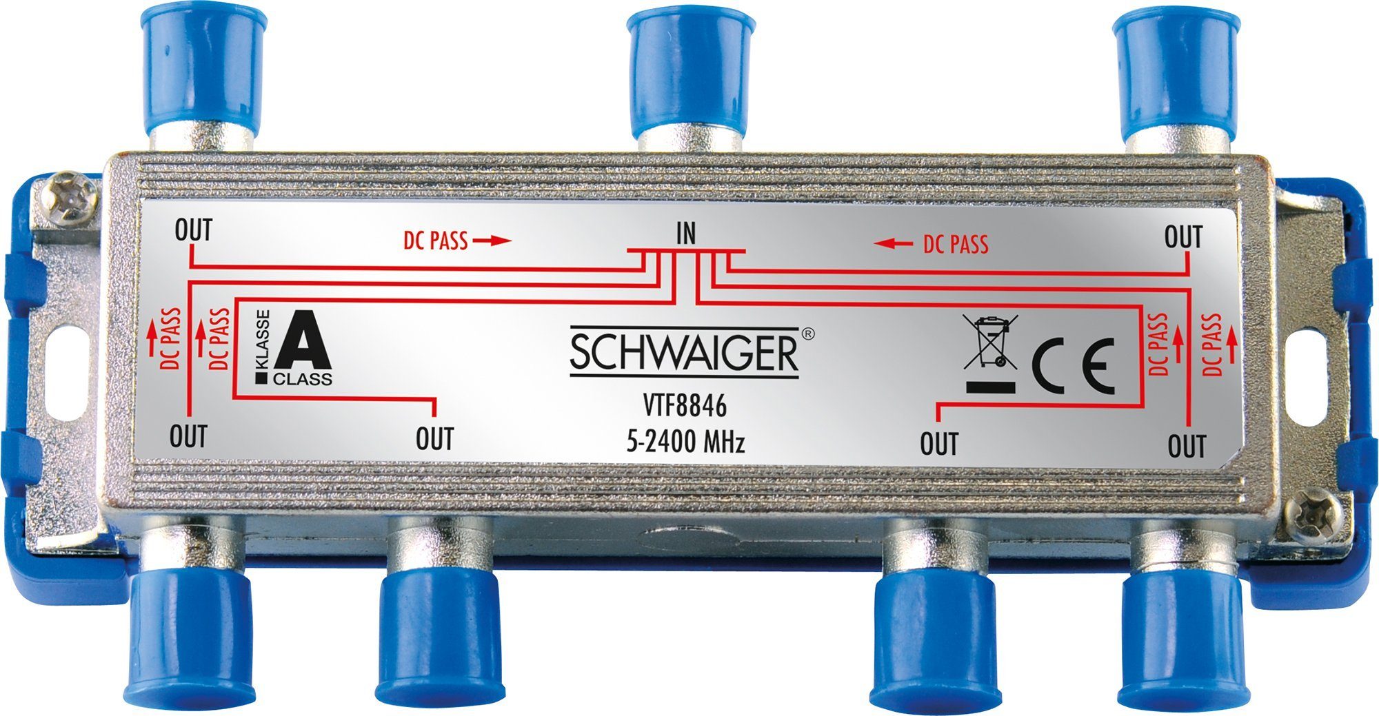 Schwaiger SAT-Verteiler 719512 (verteilt ein Single auf sechs Teilnehmer), f?r Kabel-, Antennen- und Satellitenanlagen