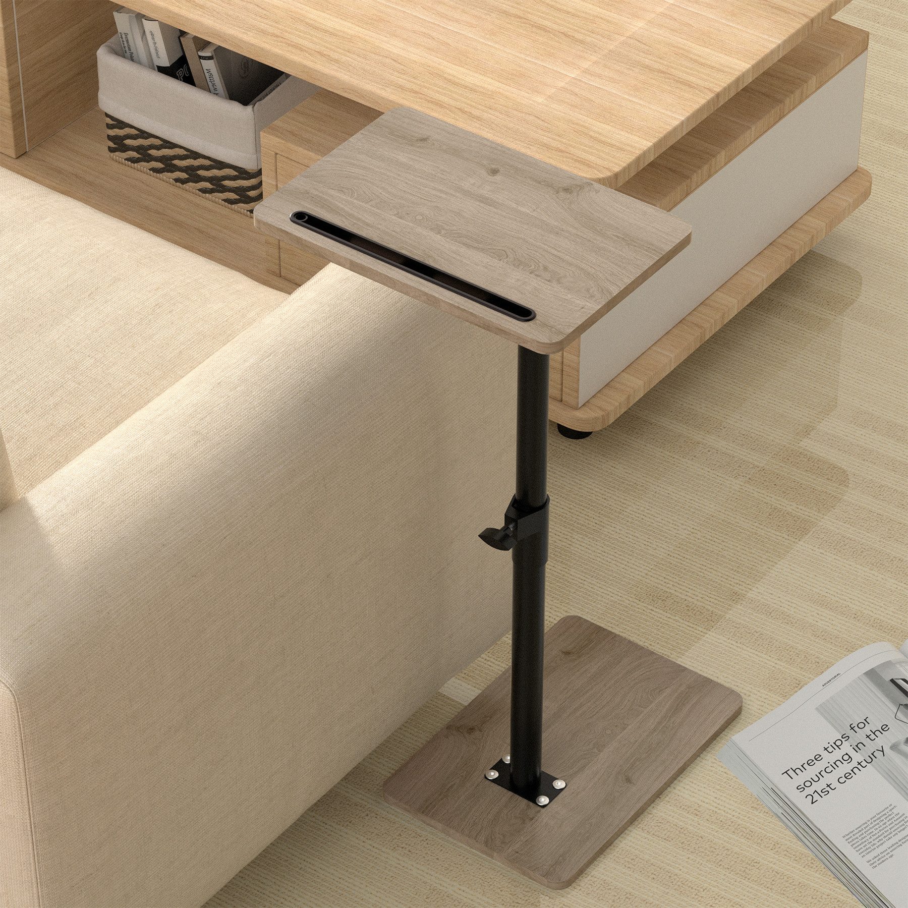 YUHFERA Beistelltisch 360° schwenkbarer höhenverstellbar Couchtisch/Holz günstig online kaufen