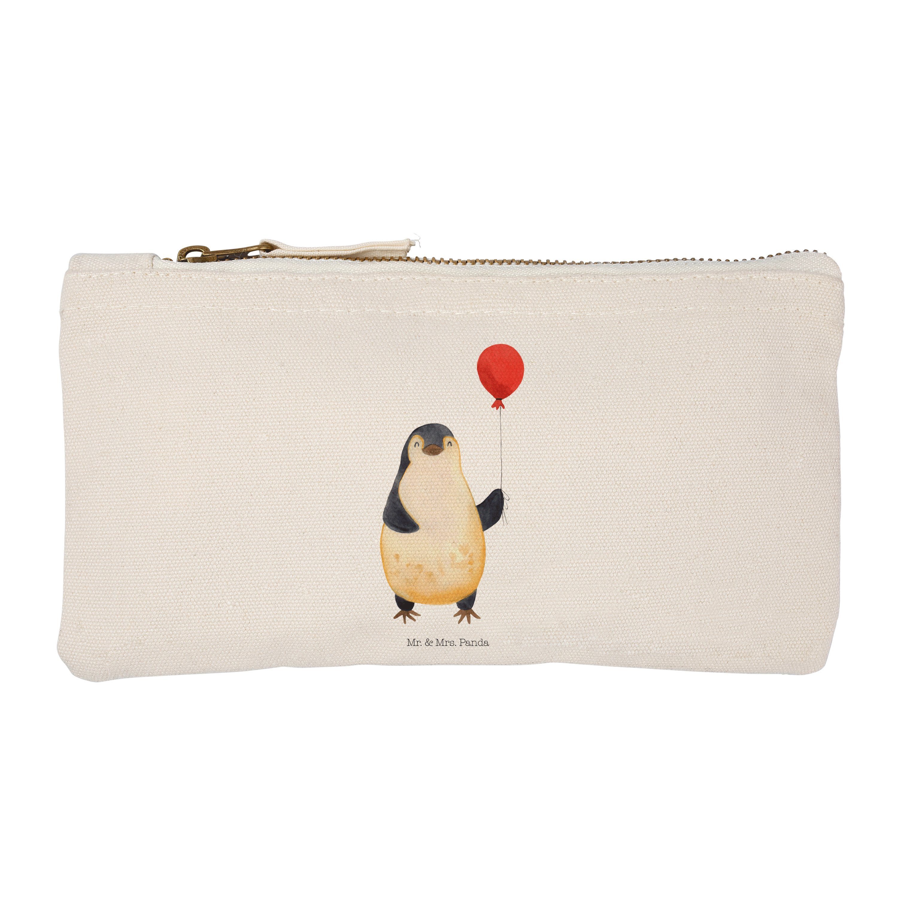 Mr. & Mrs. Panda Kosmetiktasche Pinguin Luftballon - Weiß - Geschenk, Damen, Etui, Federmappe, Kind, (1-tlg) | Canvas-Taschen