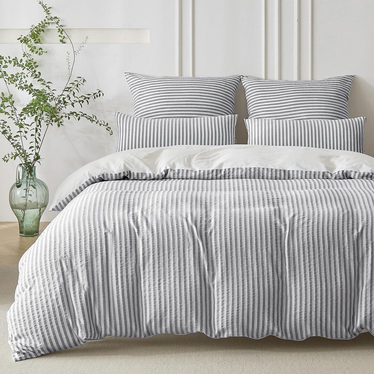 LuxusKollektion Wendebettwäsche Bettwäsche 135x200 Jacquard Blaugrau Weiss