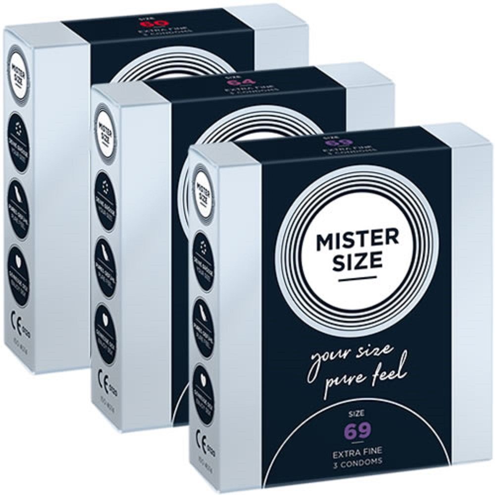 MISTER SIZE XXL-Kondome Probierpack XXL (60mm, 64mm, 69mm) 3 Größen zum Testen, Packung mit 3 x 3 Презервативыn, ingesamt, 9 St., Maßkondome, vegan, extra dünn & extra fein, das passende Kondom in Ihrer Größe