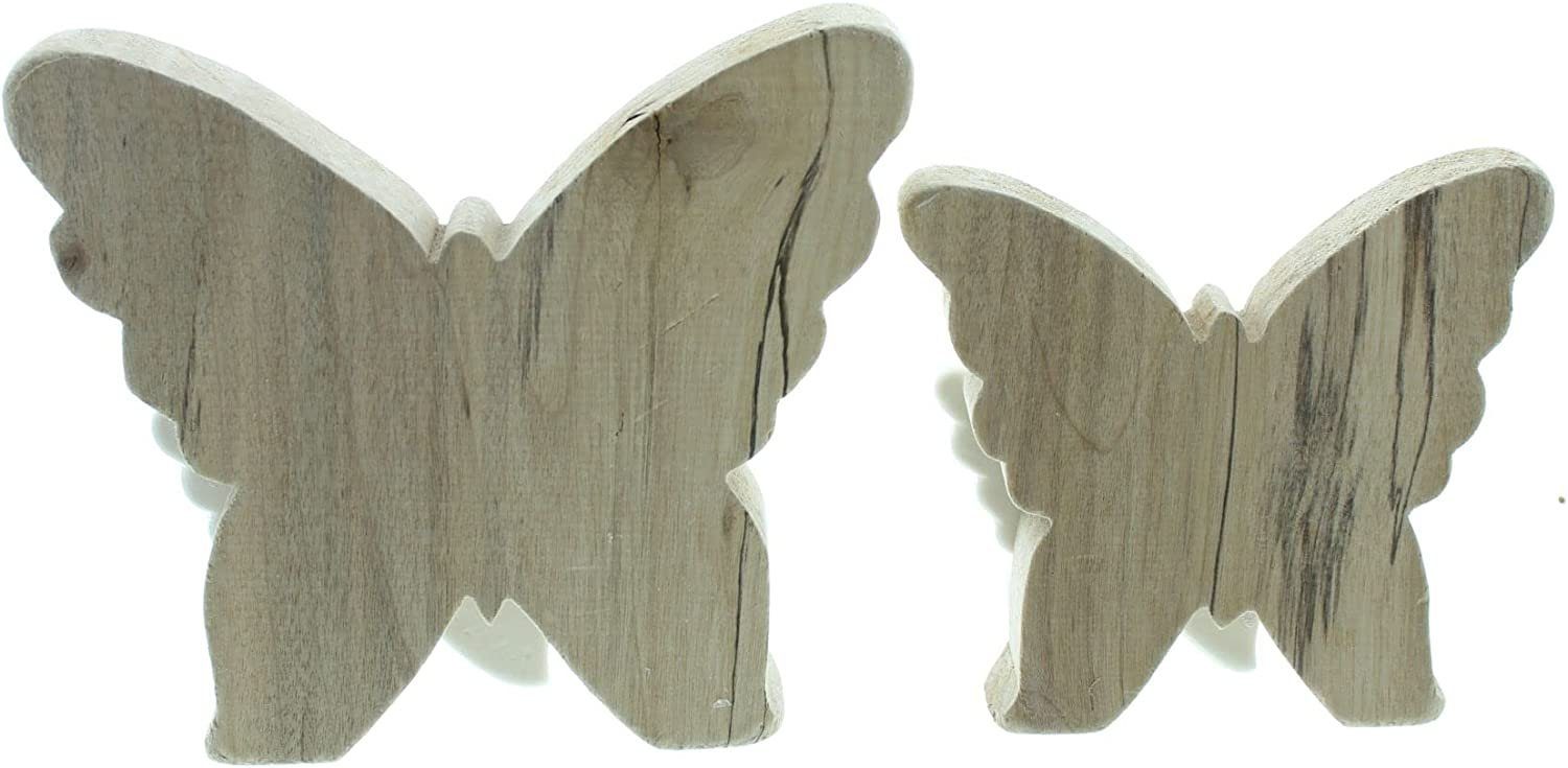 Dekoleidenschaft Set), glänzend, Frühlingsdeko weiß Dekofigur St., Holzdeko (2 Porzellan im aus Dekofigur, Holz & Schmetterlinge