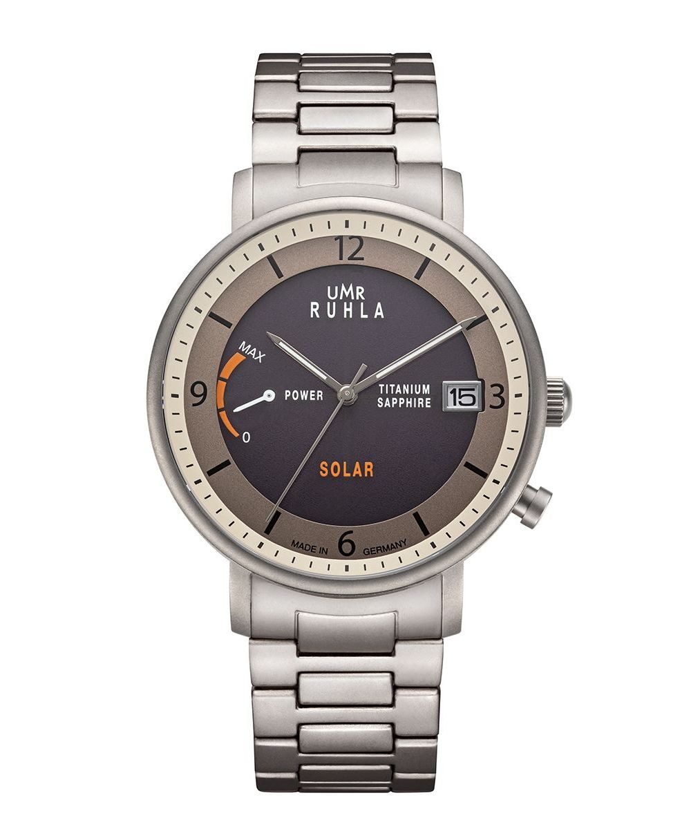 UMR Ruhla Solaruhr Titan - Braun, Titanband, 41 mm - Solarwerk 94101M, Made in Germany