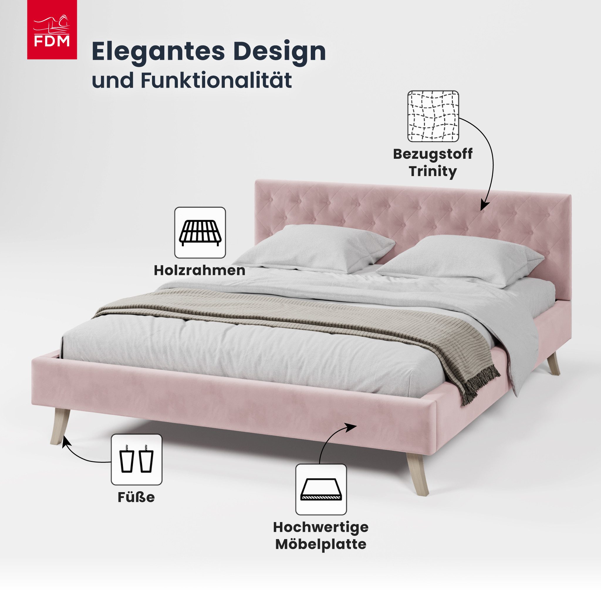 FDM Polsterbett ZUZA modern mit Bettkasten MADE IN EU - mit hochwertigem Velours Bezug (verfügbar 120x200 140x200 160x200 180x200cm, Bettrahmen, Bett, mit großen gepolsterten Kopfteil, ohne Matratze, Lattenrost aus Holz), ohne Matratze, Lattenrost aus Holz