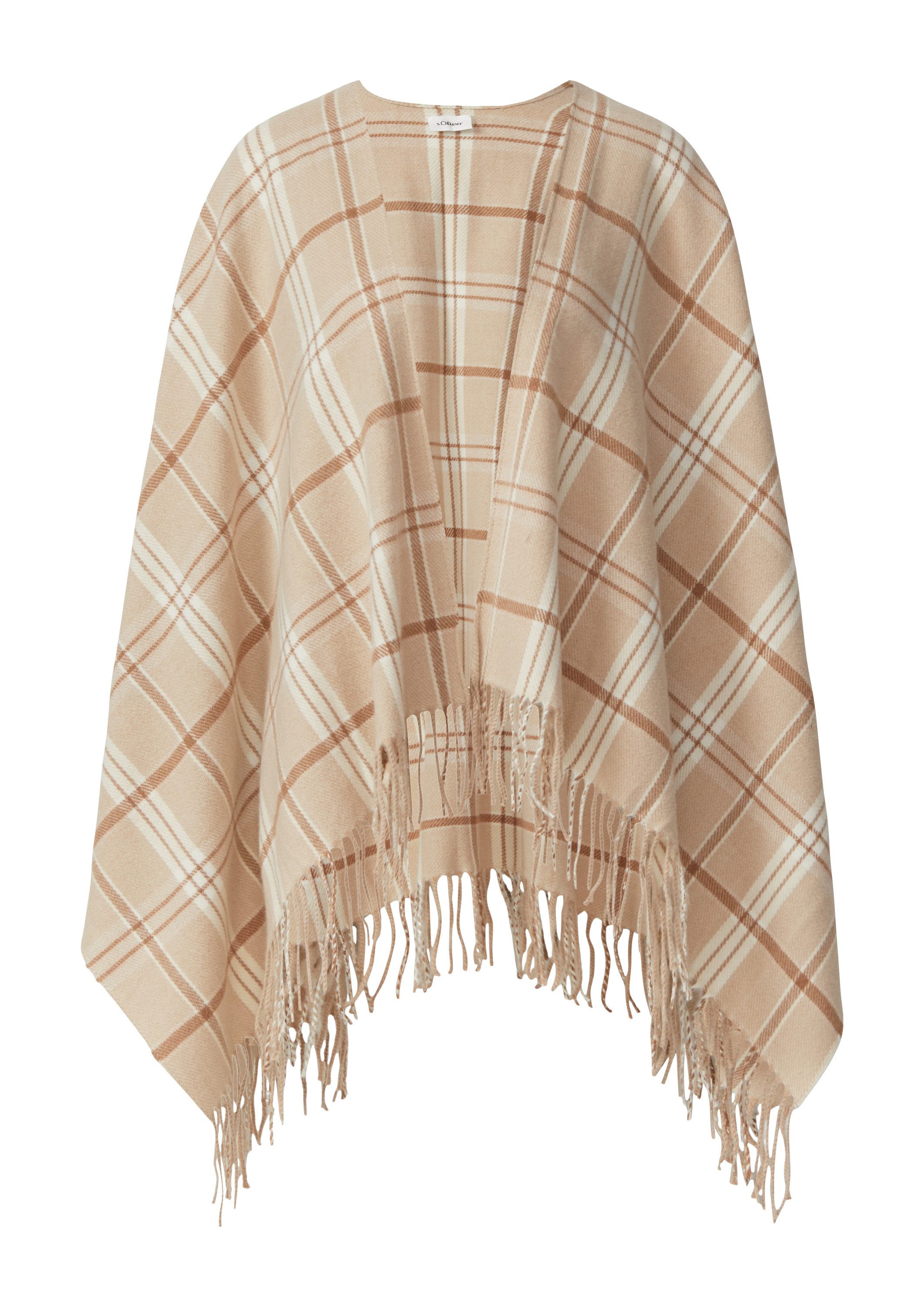 s.Oliver Poncho Indoor-Poncho Karierter Poncho mit Fransen günstig online kaufen