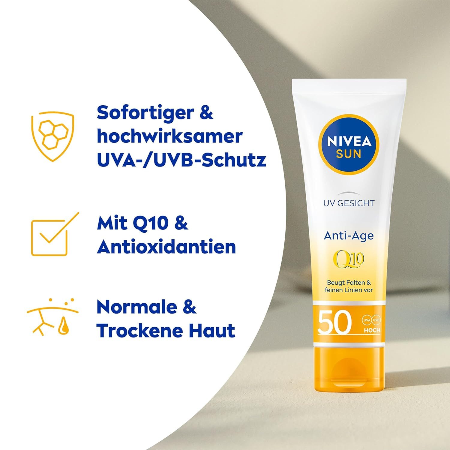 Nivea Sonnenschutzcreme Anti-Age Sonnenschutz mit LSF 50 - Gesichtssonnencreme 50 ml, 1-tlg.