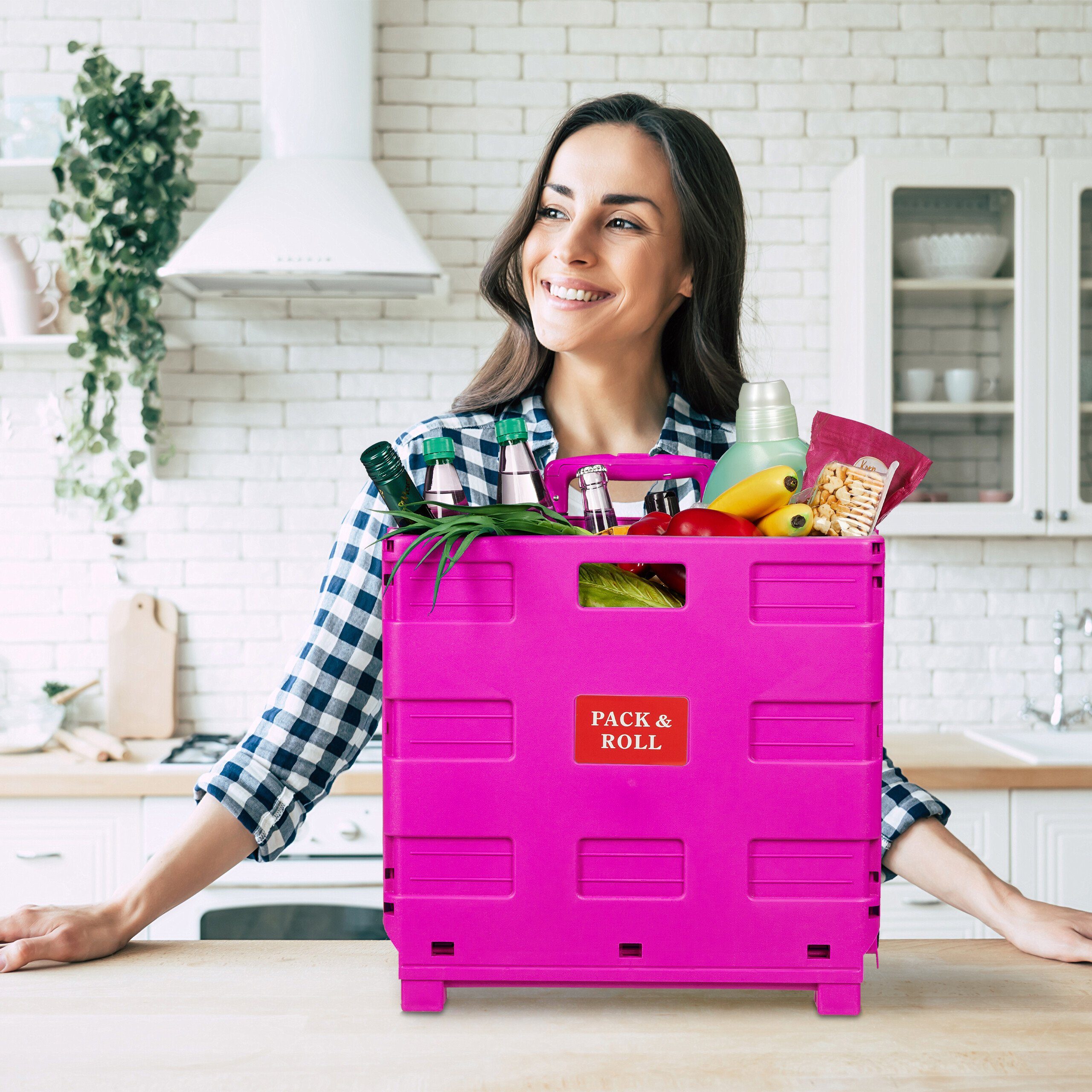 relaxdays Einkaufstrolley Klappbarer Einkaufstrolley, Pink günstig online kaufen