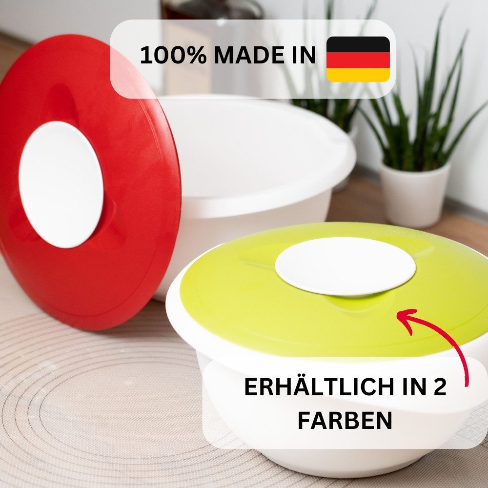 WESTMARK Rührschüssel mit zweigeteiltem Deckel, 3,5 l, Mit Ausgießer, Kunststoff, Weiß/Rot, PP