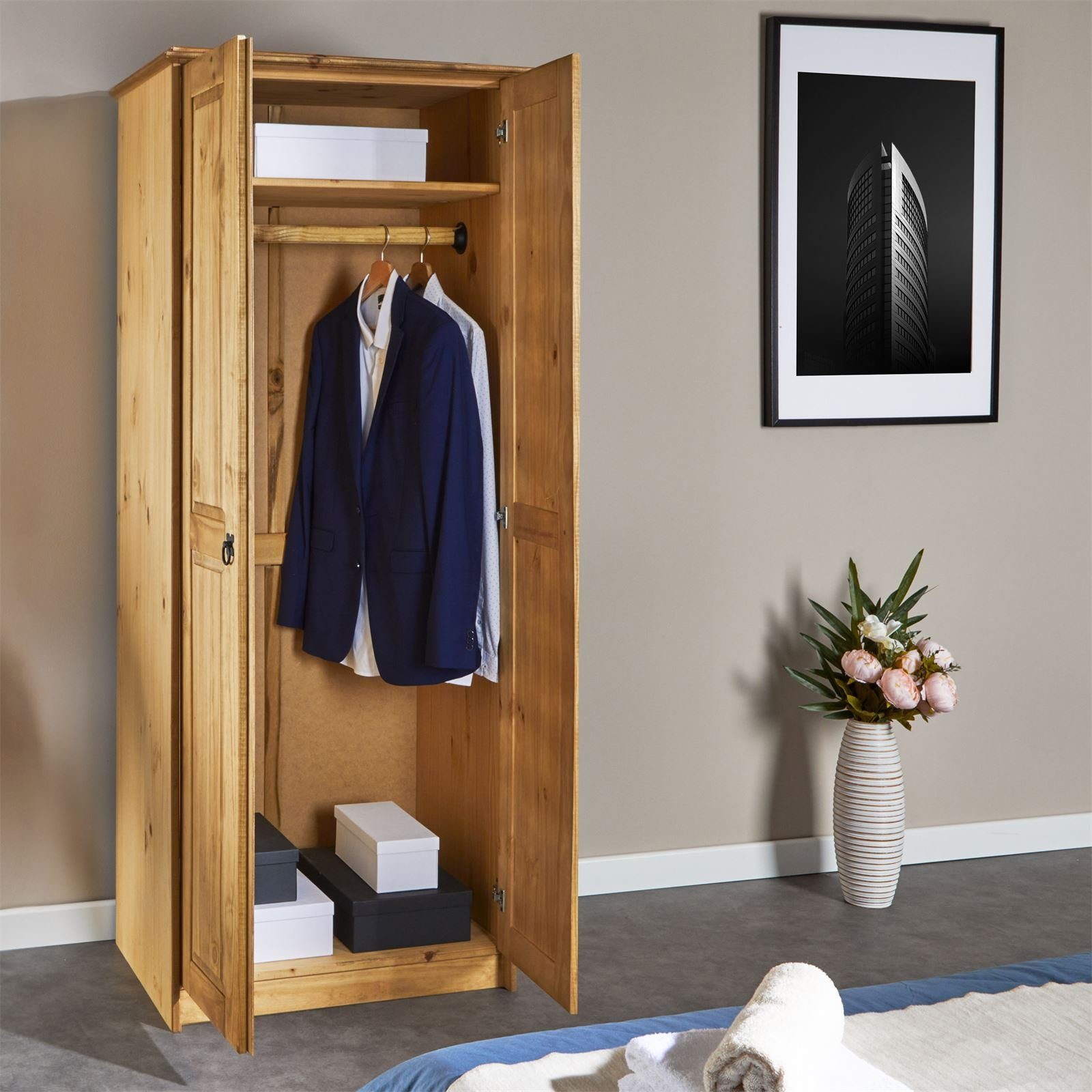 CARO-Möbel Kleiderschrank BARRIO Kleiderschrank Wäscheschrank Mexiko Stil Drehtüren Hoch Anrichte