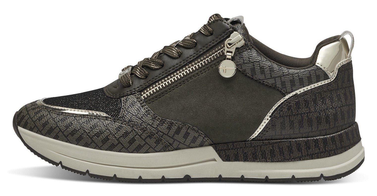 Metallic-Details kombiniert Sneaker olivgrün trendigen Tamaris mit