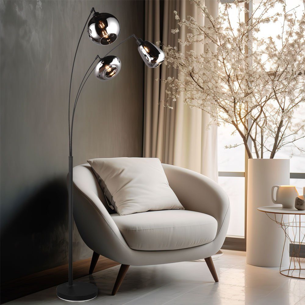 TRIO Leuchten Stehlampe, Leuchtmittel nicht inklusive, Stehleuchte Stehlampe Standleuchte 3 Flammig Glas Chrom bedampft 200cm