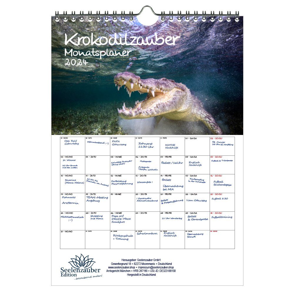 Seelenzauber Wandkalender Krokodilzauber Planer DIN A4 Kalender für