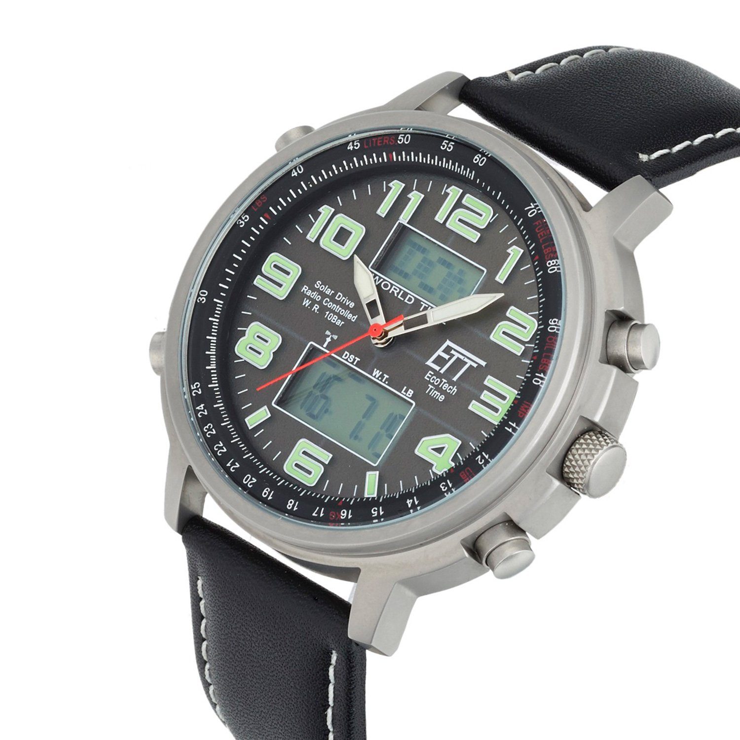 ETT Funkuhr Eco Tech Time Solar Drive Funk Hunter II Herrenuhr - EGS-11301-22L