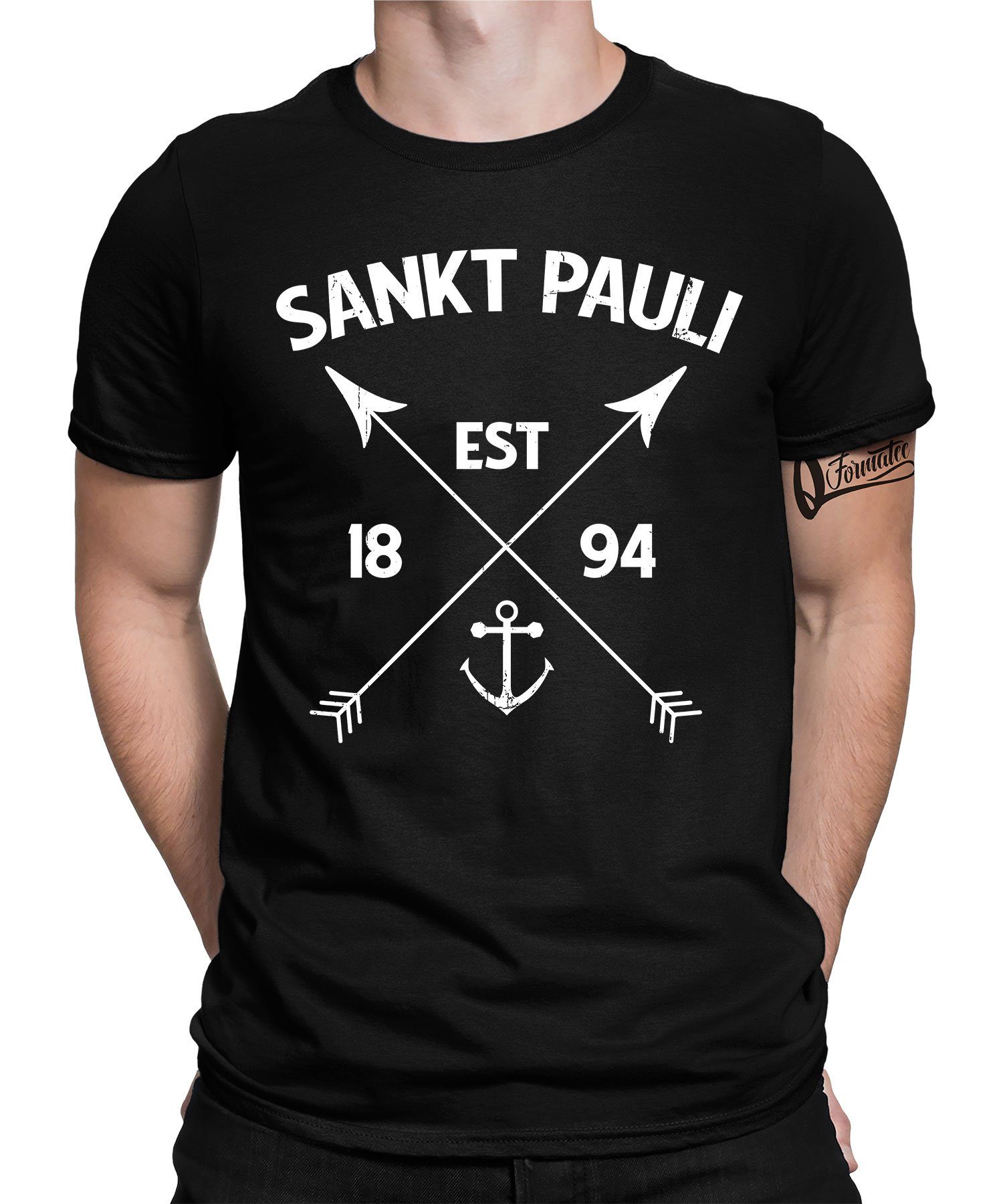 Quattro Formatee Kurzarmshirt Sankt Pauli est 1894 - Hamburg Hafen Herren T-Shirt (1-tlg) Schwarz