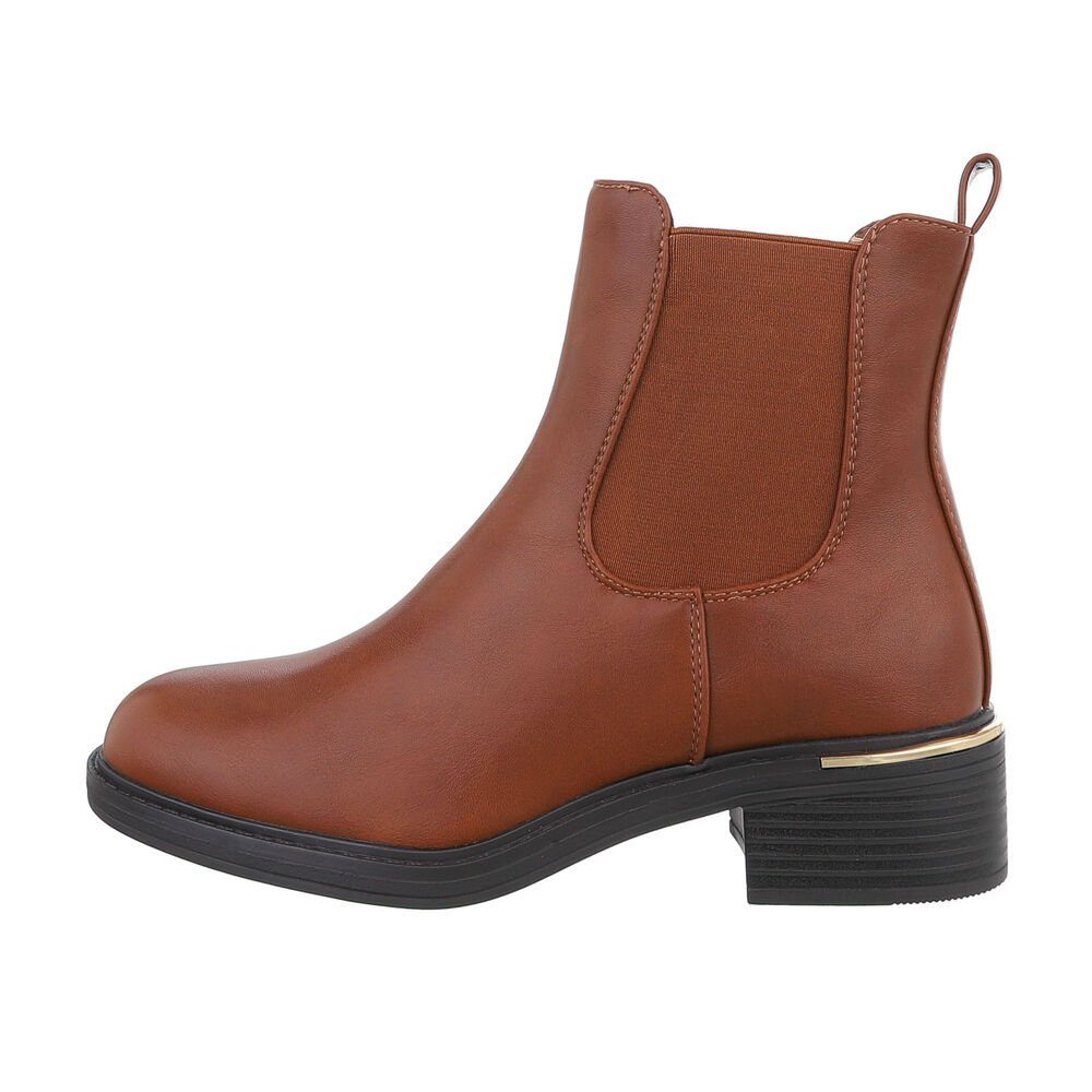 Ital-Design Damen Chelsea Freizeit Chelseaboots Blockabsatz Chelsea Boots in Camel