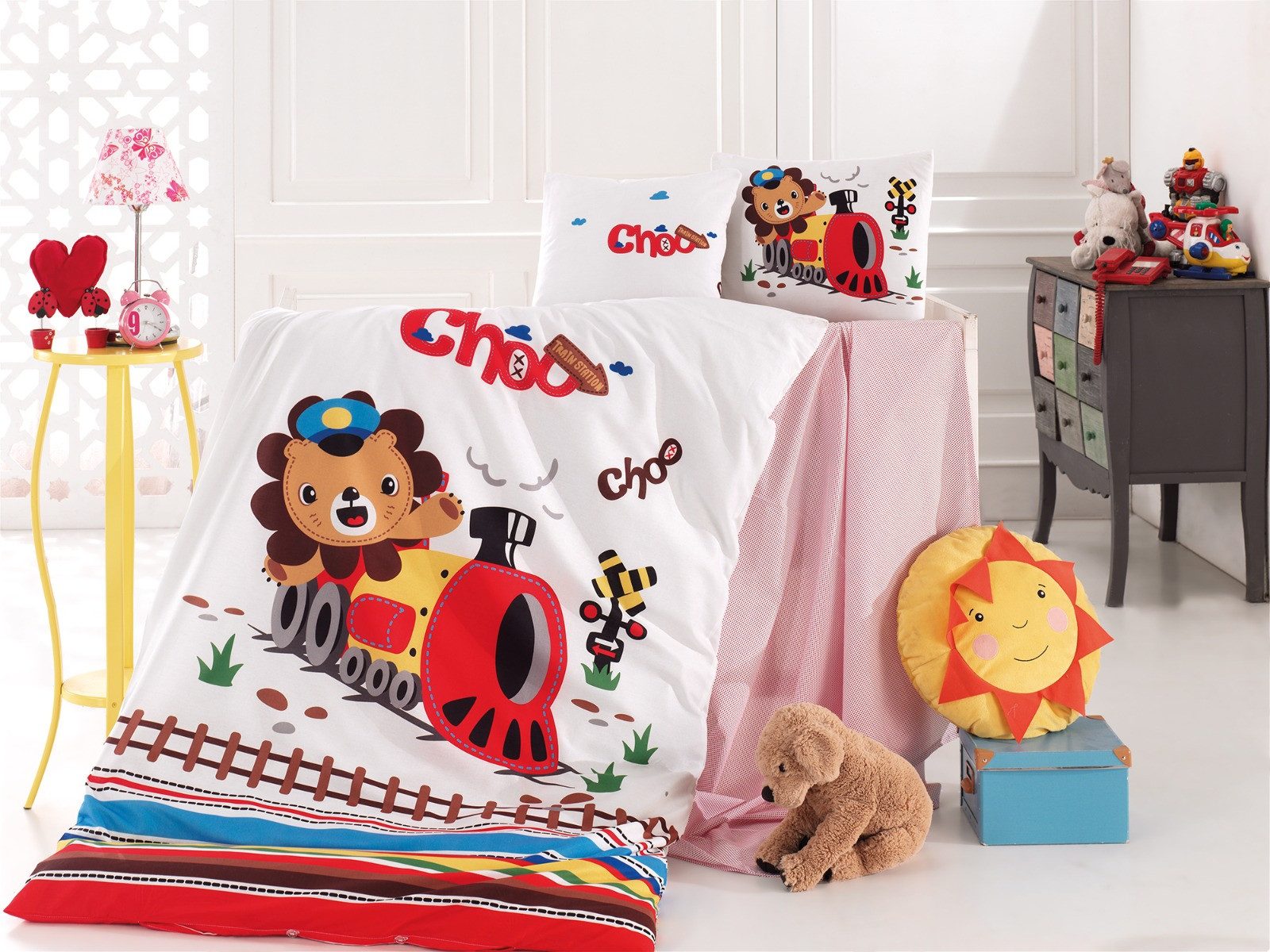 KK Shopping Babybettwäsche Baby Bettwäsche Wendebettwäsche Lokomotive 100x135 cm 100% Baumwolle, 2 teilig, Langlebig