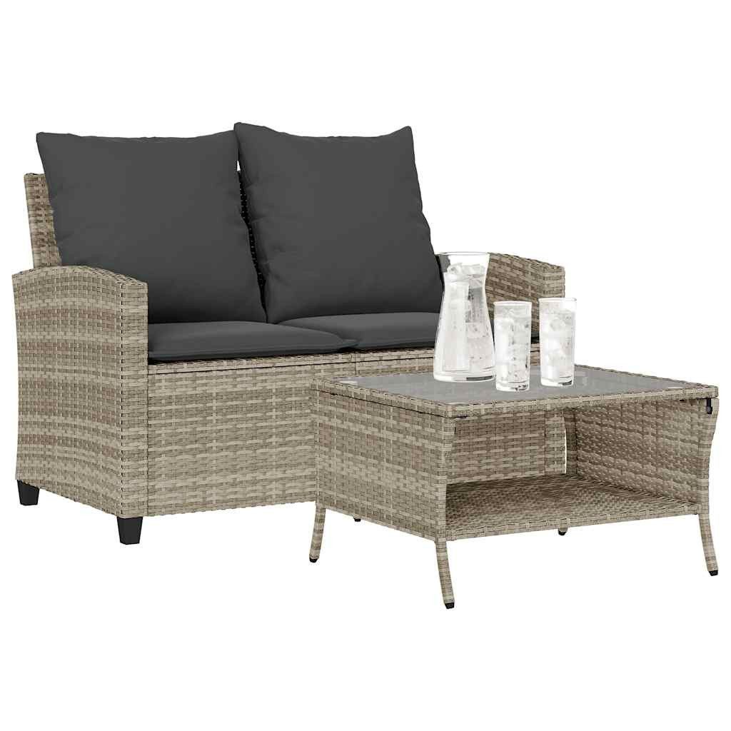 vidaXL Loungesofa Gartensofa 2-Sitzer mit Kissen & Tisch Hellgrau Poly Rattan, 1 Teile