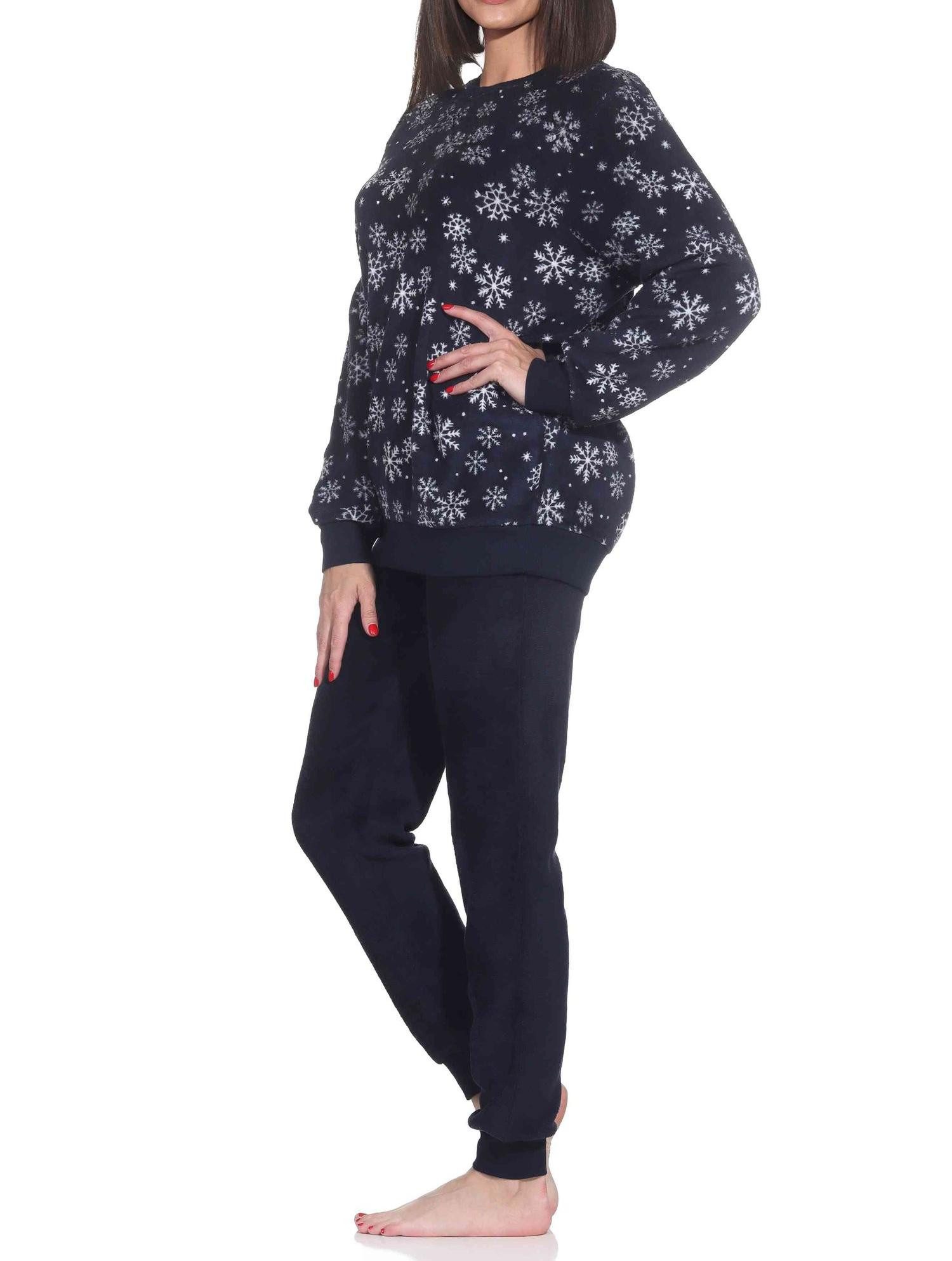 Normann Pyjama Kuschelig warmer Damen Schlafanzug lang mit Bündchen aus Coralfleece – Bild 3 von 4