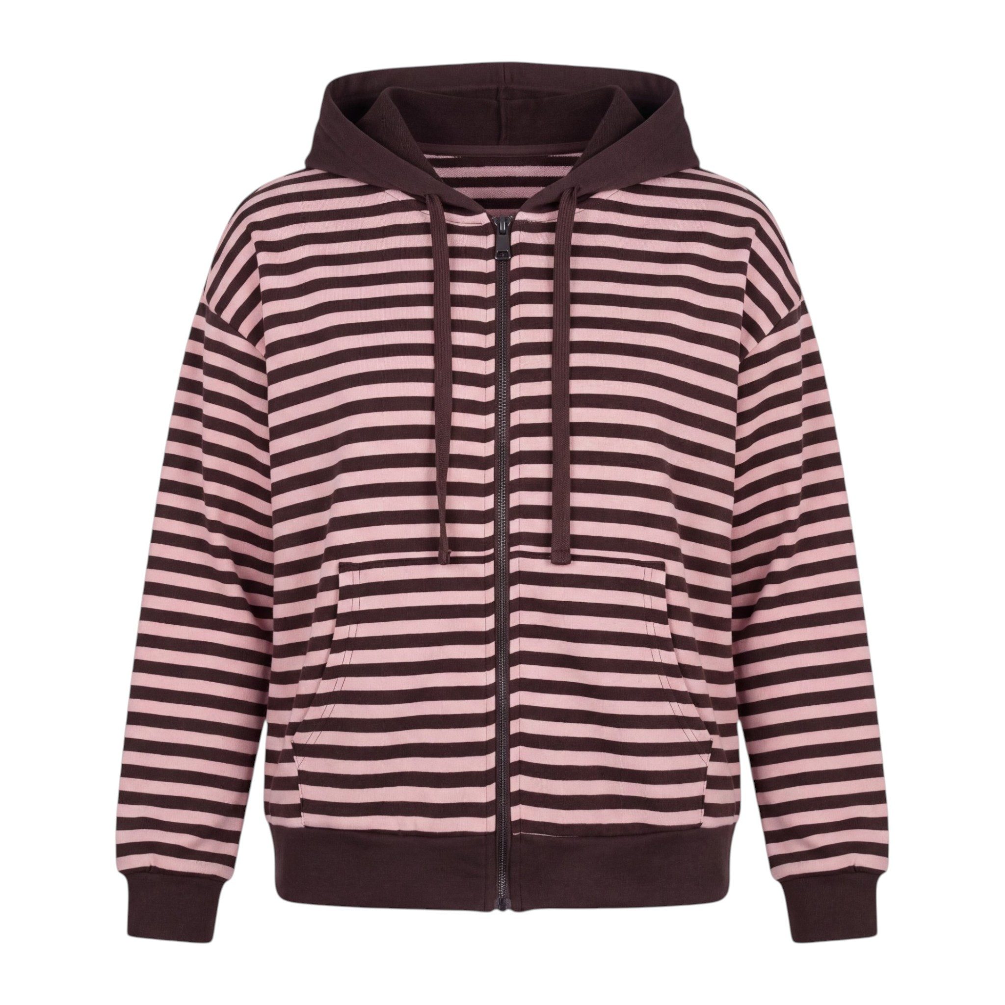 OriginalYou Kapuzensweatjacke Damen Sweatjacke gestreift Freizeitjacke Oversize mit elastischem Bund, leicht und angenehm – Bild 2 von 3