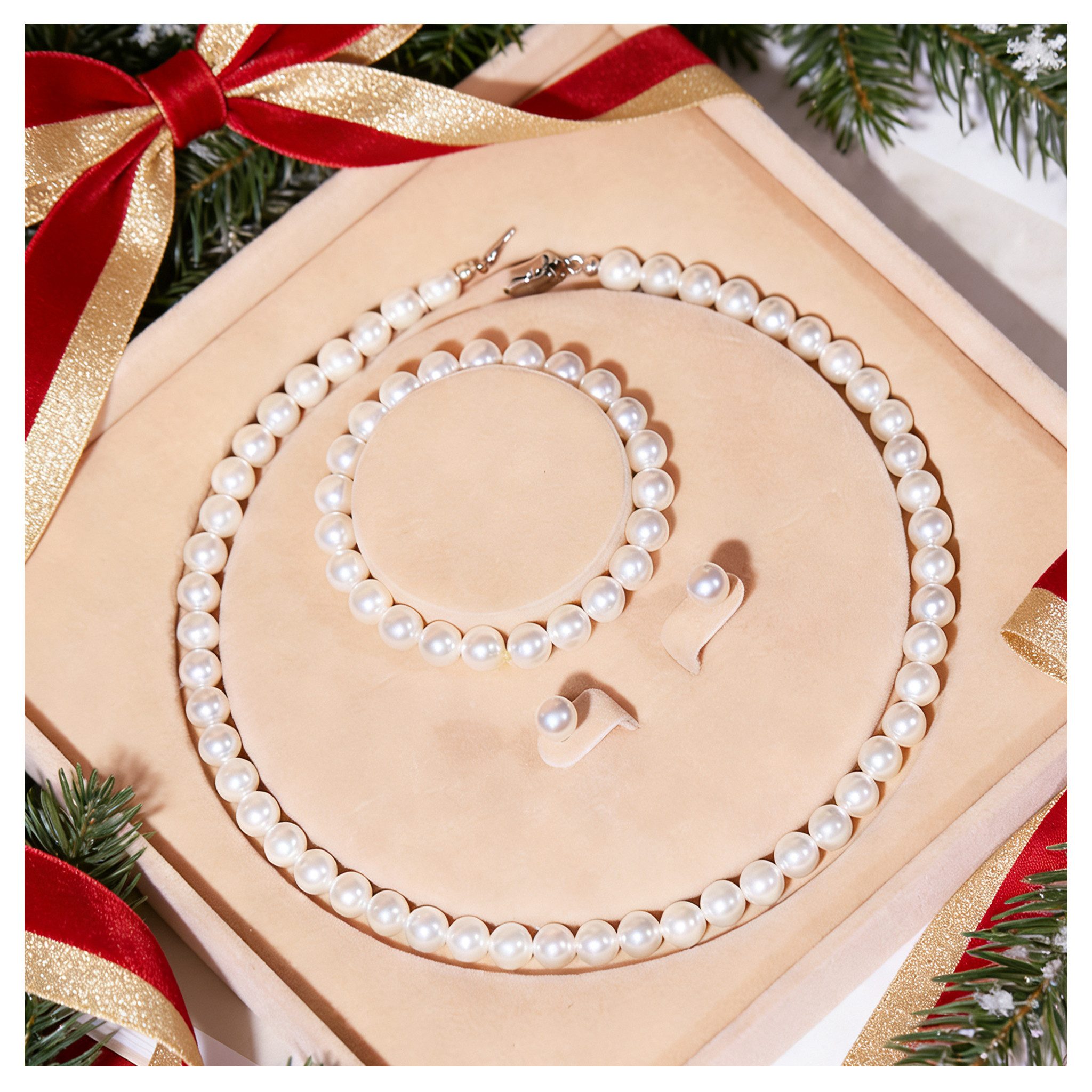 ibettertec Perlenketten-Set 4/5mm, 7/8mm, 9/10mm, Perlenketten-Set Sterling Silber Perlenkette (halskette silber 925, Choker Perle Halskette Set für Frauen Mädchen Dekorationen), Halskette, Armband, Ohrringe