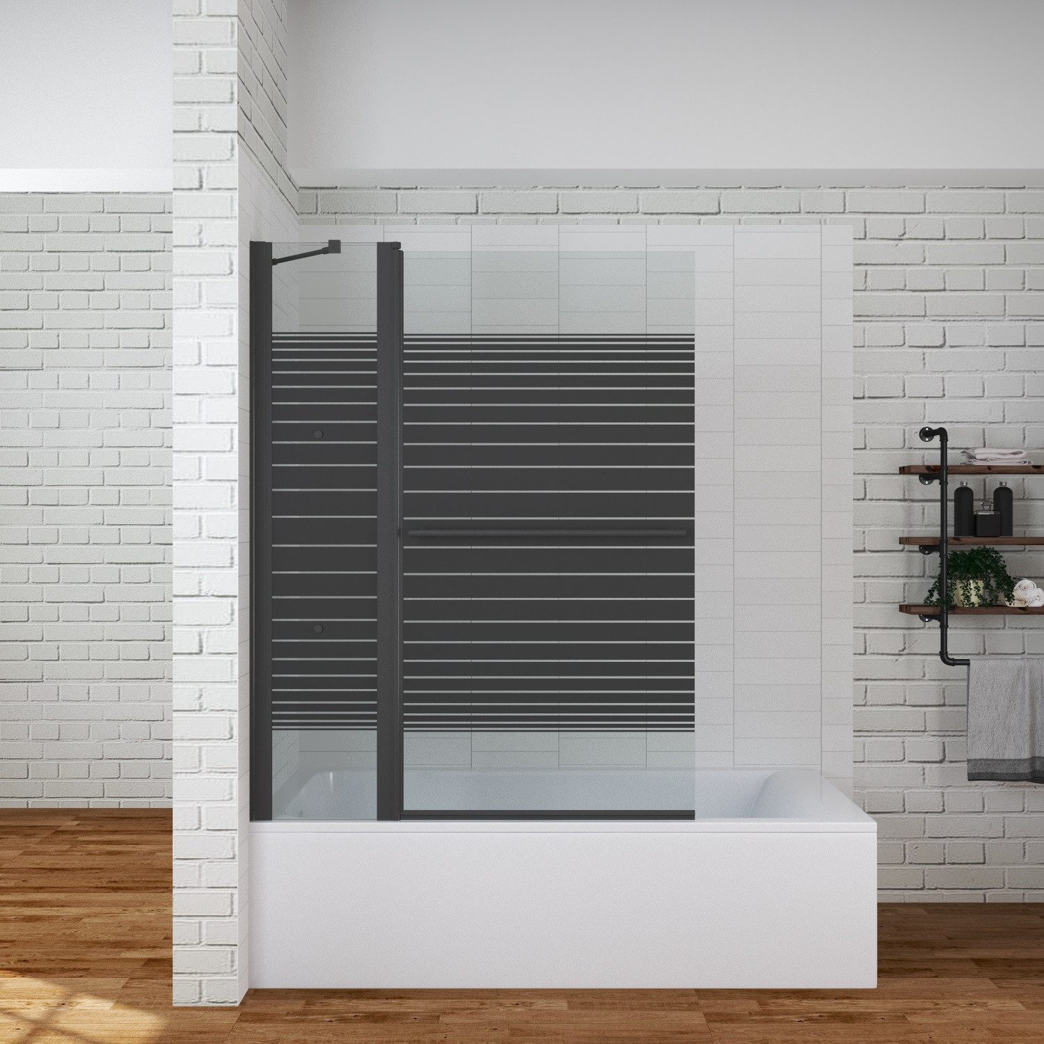 AQUABATOS Badewannenaufsatz Badewannenaufsatz Schwarz matt 110x140 cm Duschtrennwand für Badewanne, Duschwand Glas aus 5 mm Einscheiben Sicherheitsglas Nano Beschichtung mit 2 Duschablagen und 1 Handtuchhalter