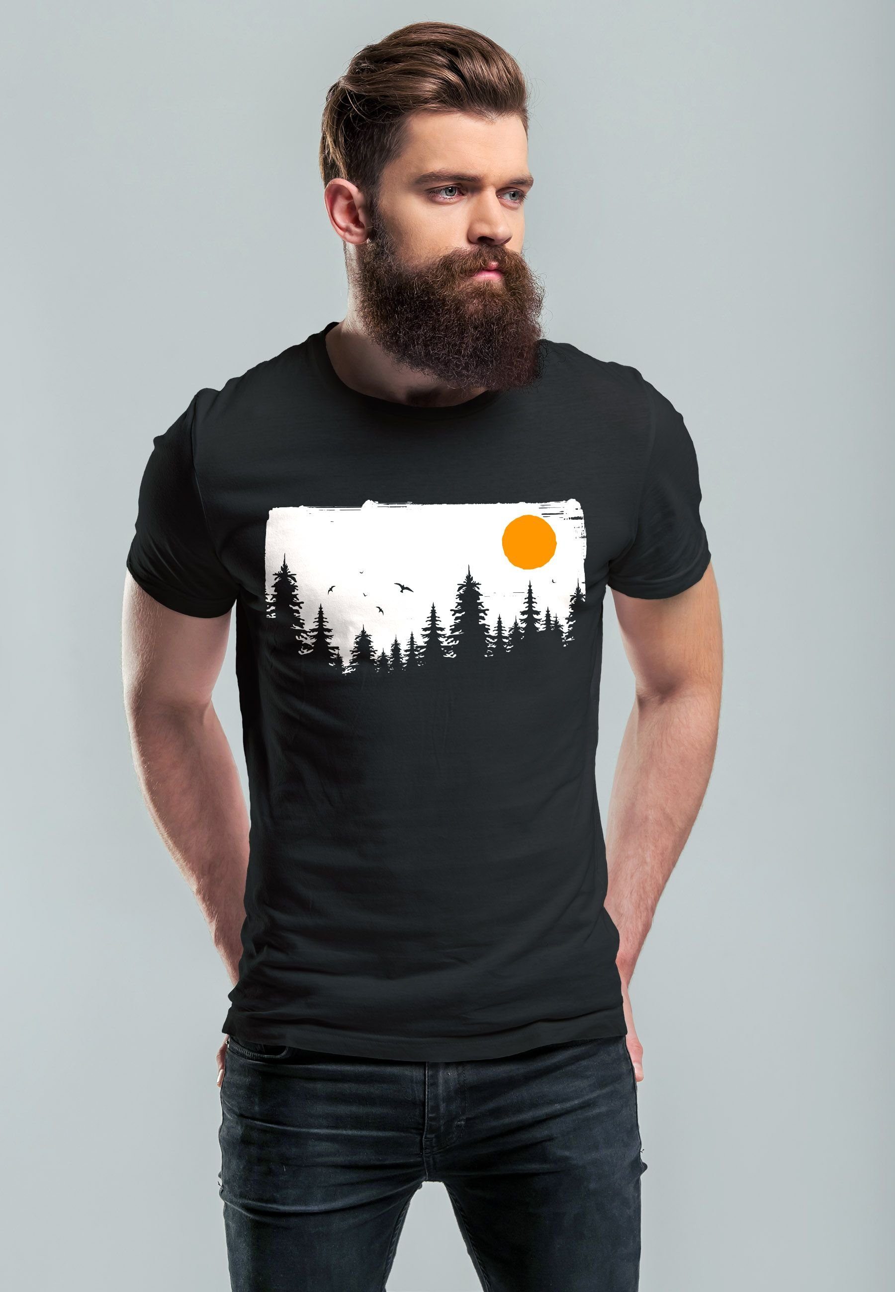 Neverless Print-Shirt Herren T-Shirt Wald Bäume Outdoor Adventure Abenteuer günstig online kaufen