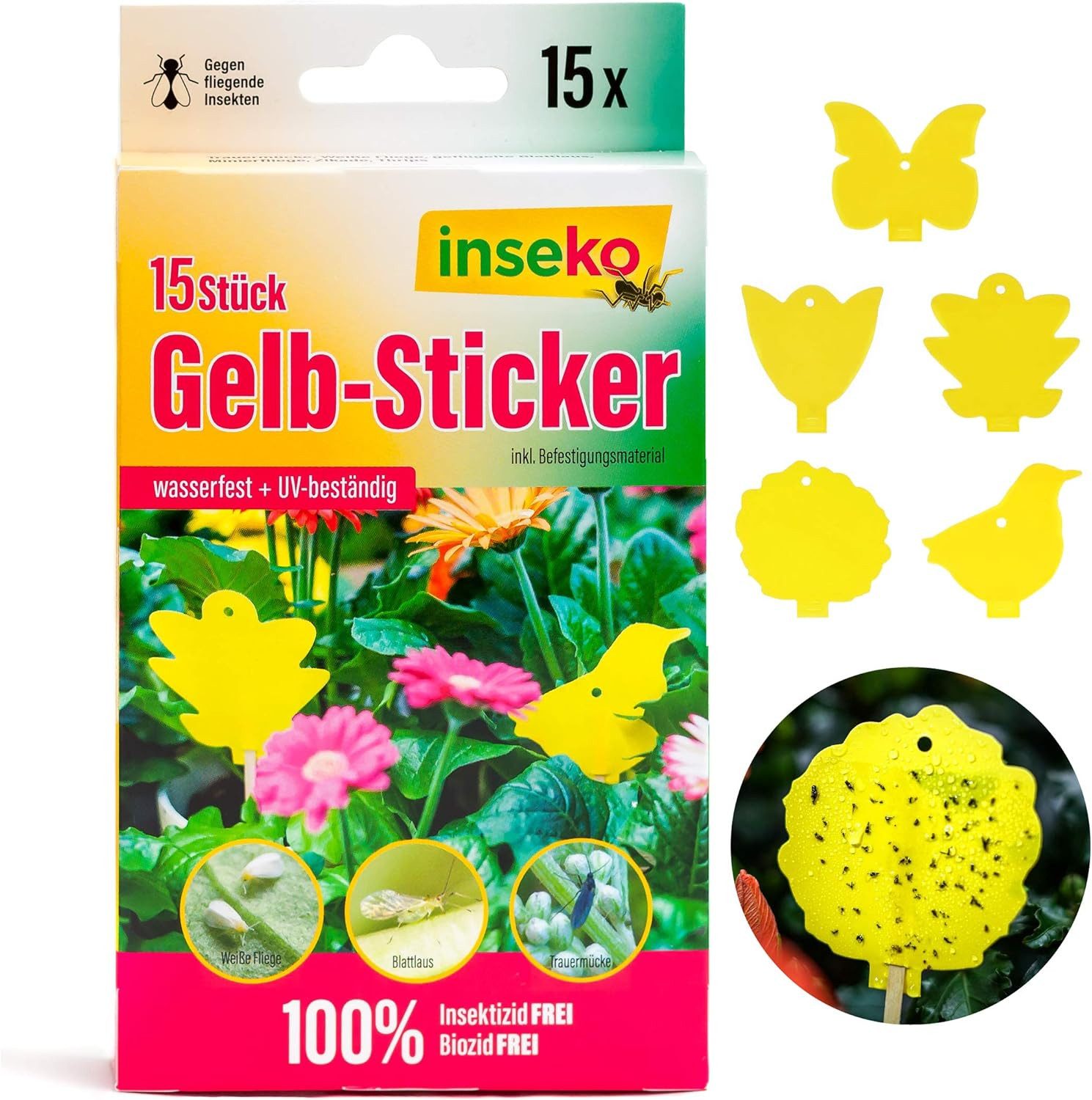 Inseko Klebefalle 15 x inseko Profi Gelbsticker Gelbtafeln Gelbfalle Fliegenfalle, 100% giftfrei