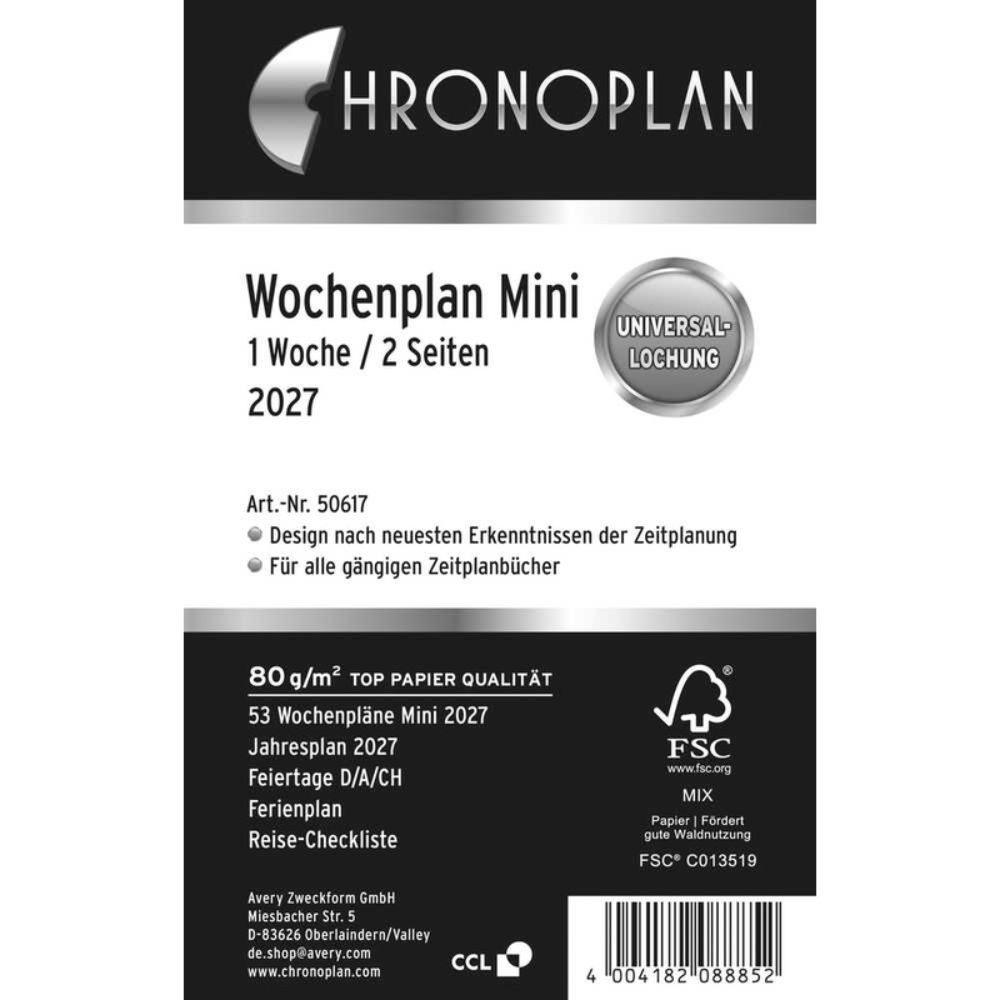 Avery Zweckform Terminkalender 50617 CHRONOPLAN Kalendereinlage 2027 Wochenplaner Mini 79x125mm