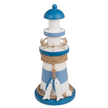 ReWu Dekofigur Holz-Leuchtturm mit LED 10,5 x 22 cm Maritime Dekoration