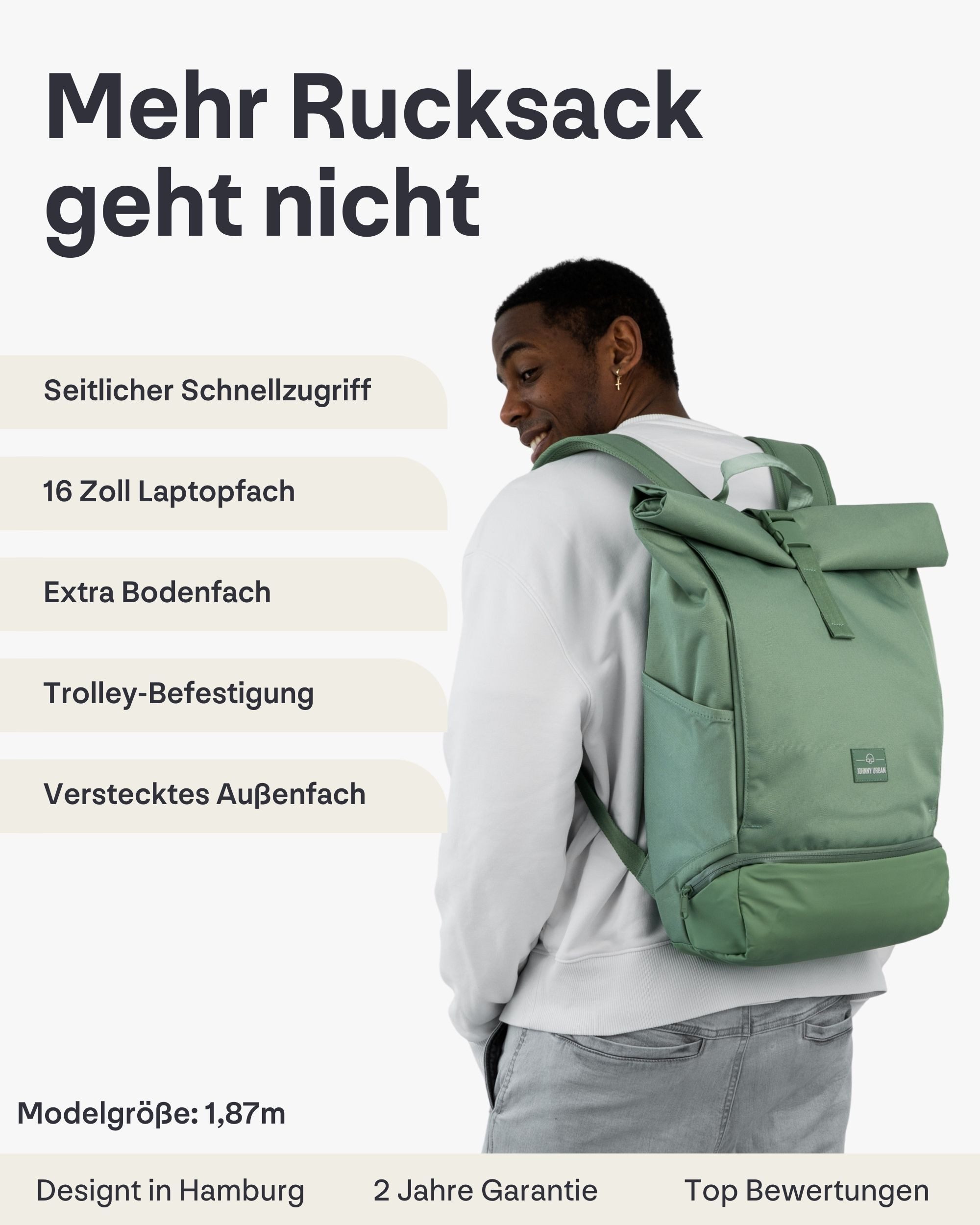 Johnny Urban Cityrucksack Allen Large Rolltop mit Laptopfach (1-tlg), Wasserabweisend