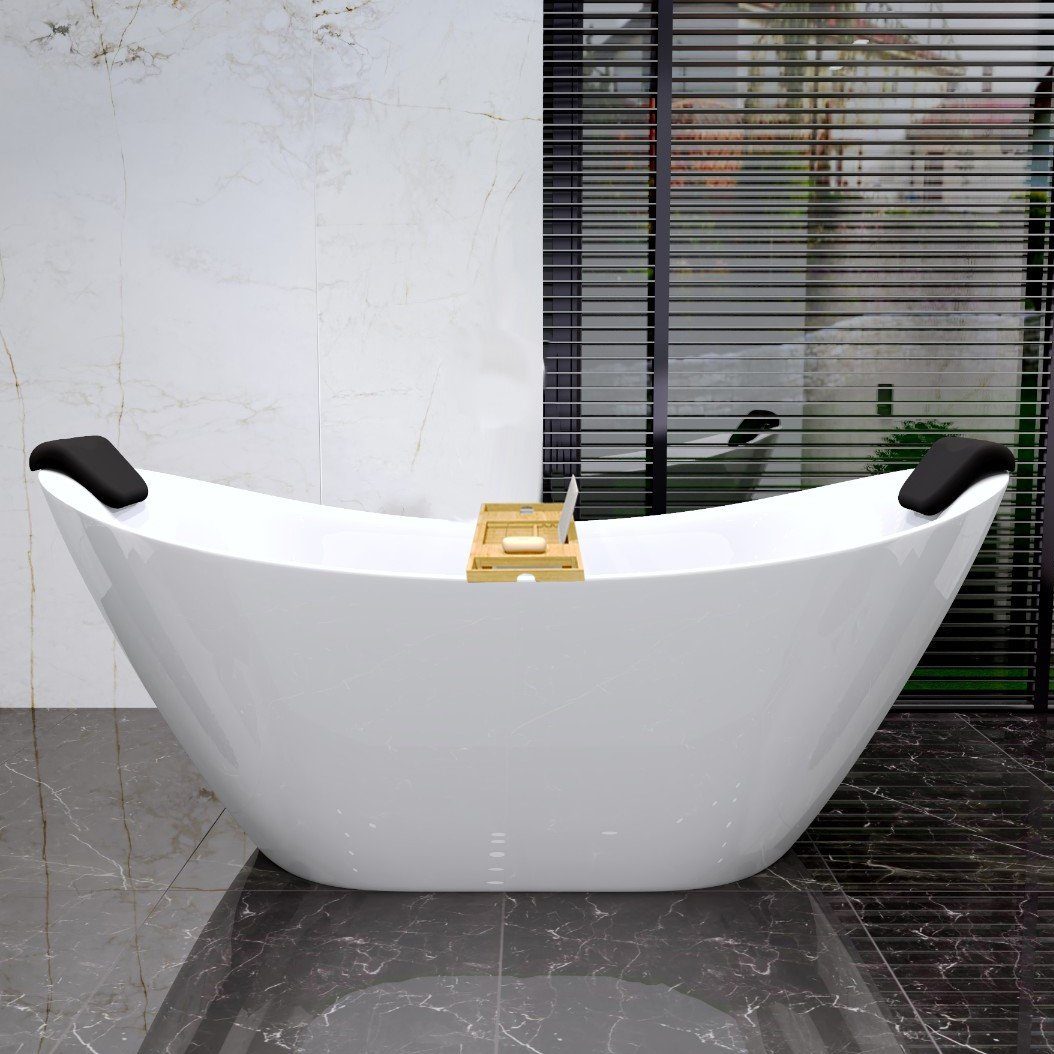 KOLMAN Rundwanne Badewanne IVAR 180x80 +Bambus Badewannenablage + 2 stk Kopfstütze KODI