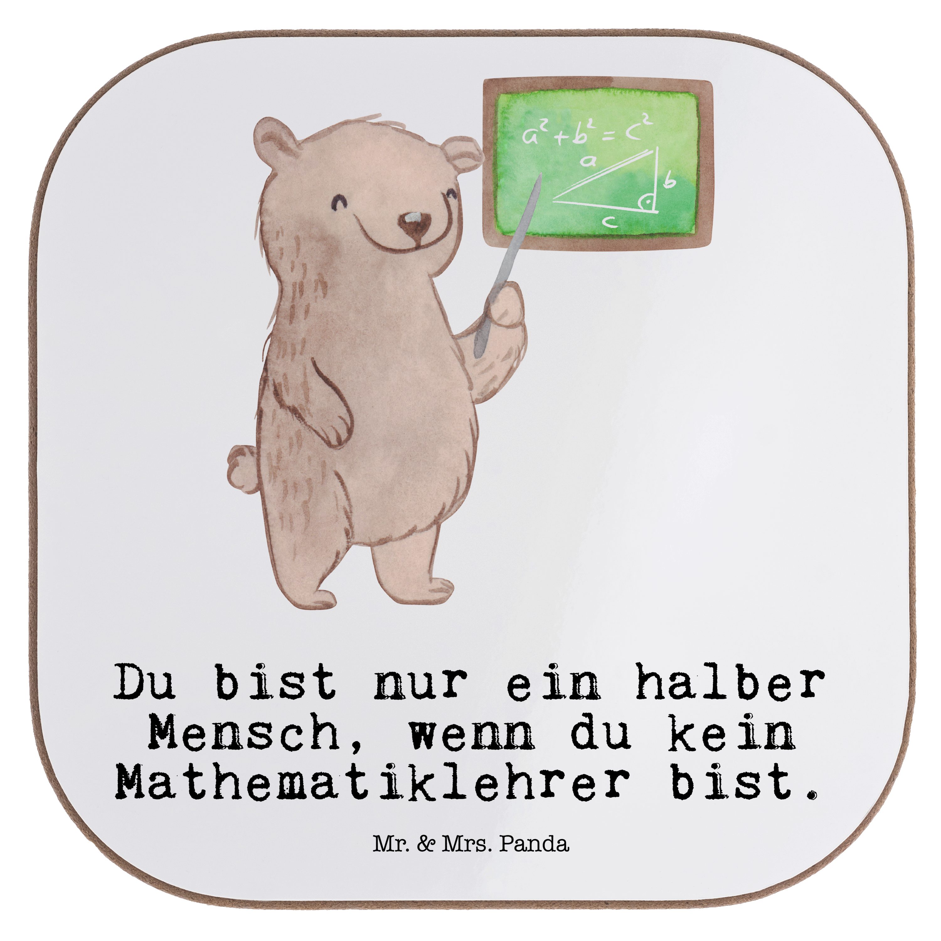 Mr. & Mrs. Panda Getränkeuntersetzer Mathematiklehrer mit Herz - Weiß - Geschenk, Glasuntersetzer, Jubiläu, 1-tlg.